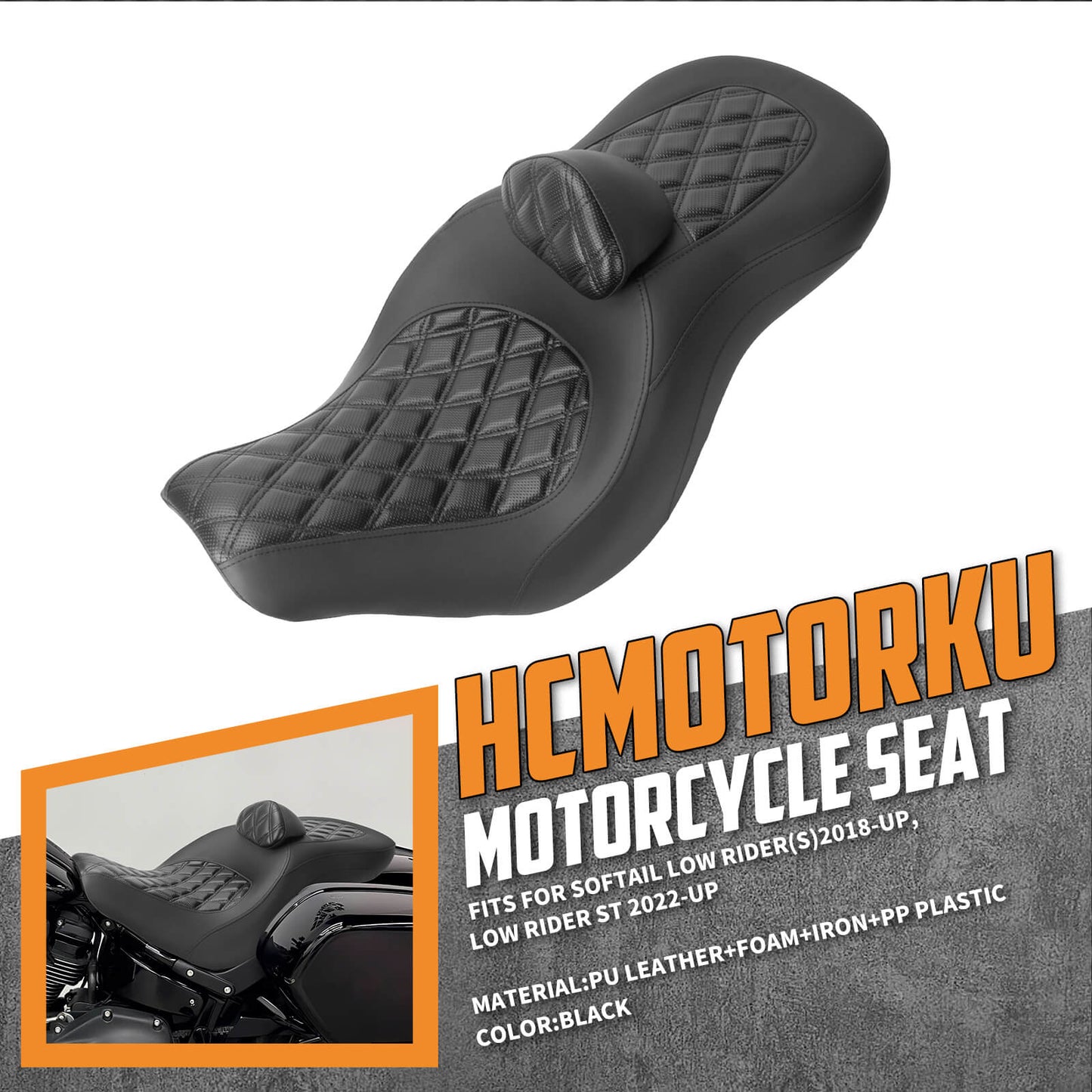 Step Up Driver Passanger Seat with Backrest Diamond Black Fit For Harley Low Rider S 2018-2024 | HCmotorku