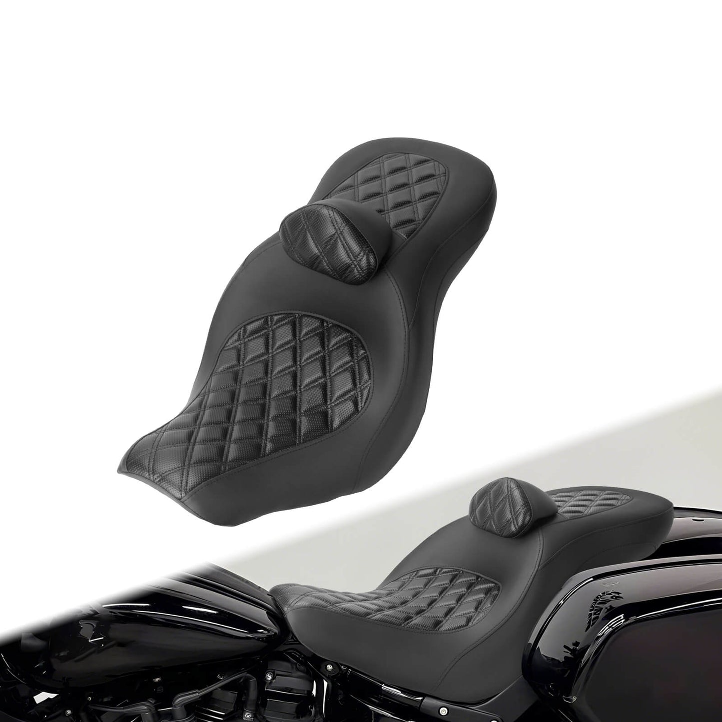 Step Up Driver Passanger Seat with Backrest Diamond Black Fit For Harley Low Rider S 2018-2024 | HCmotorku