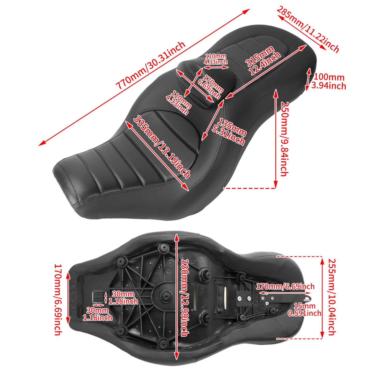 Step Up Driver Passanger Seat with Backrest Stripe Black Fit For Harley Low Rider S 2018-2024 | HCmotorku