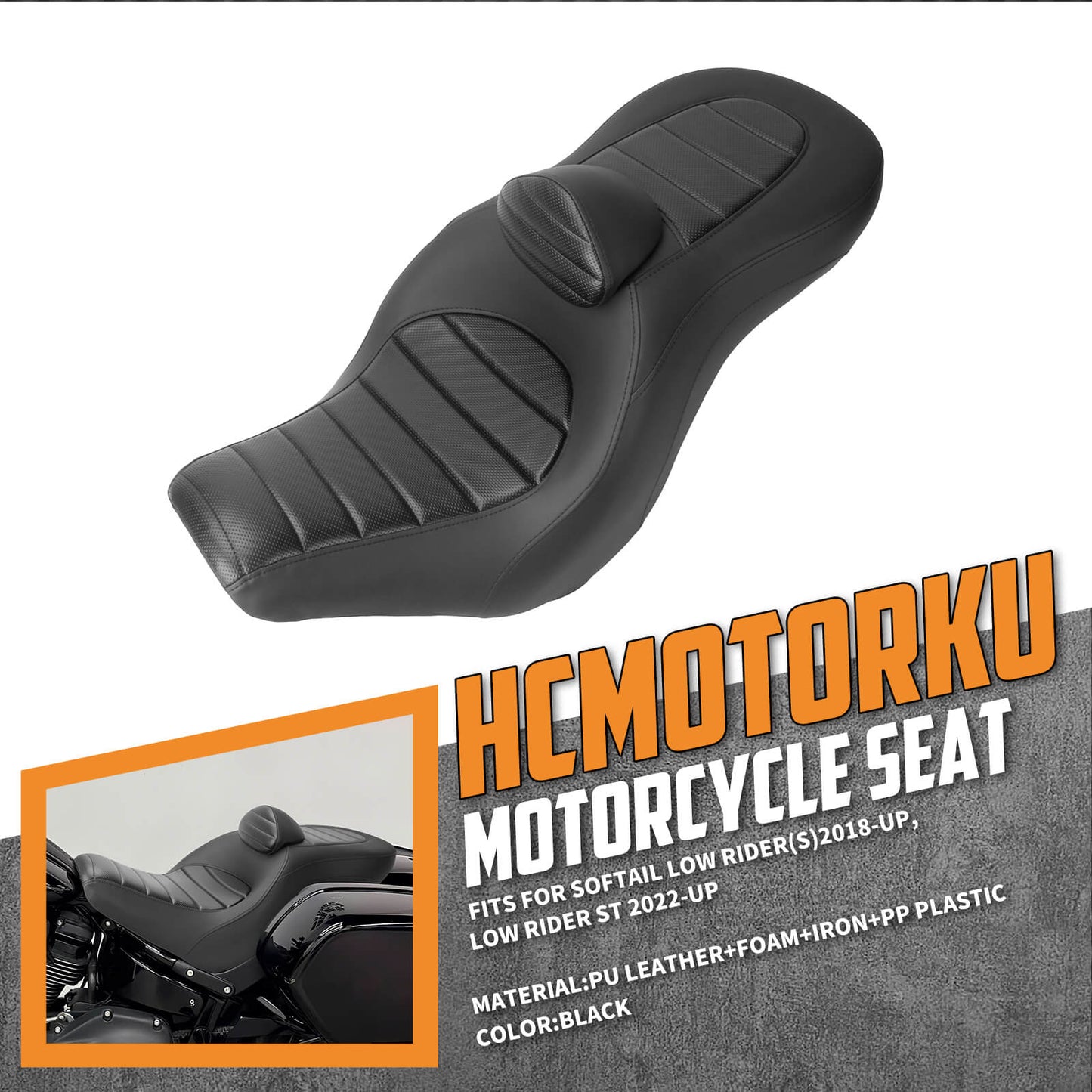 Step Up Driver Passanger Seat with Backrest Stripe Black Fit For Harley Low Rider S 2018-2024 | HCmotorku