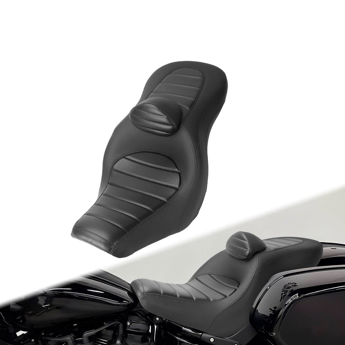 Step Up Driver Passanger Seat with Backrest Stripe Black Fit For Harley Low Rider S 2018-2024 | HCmotorku