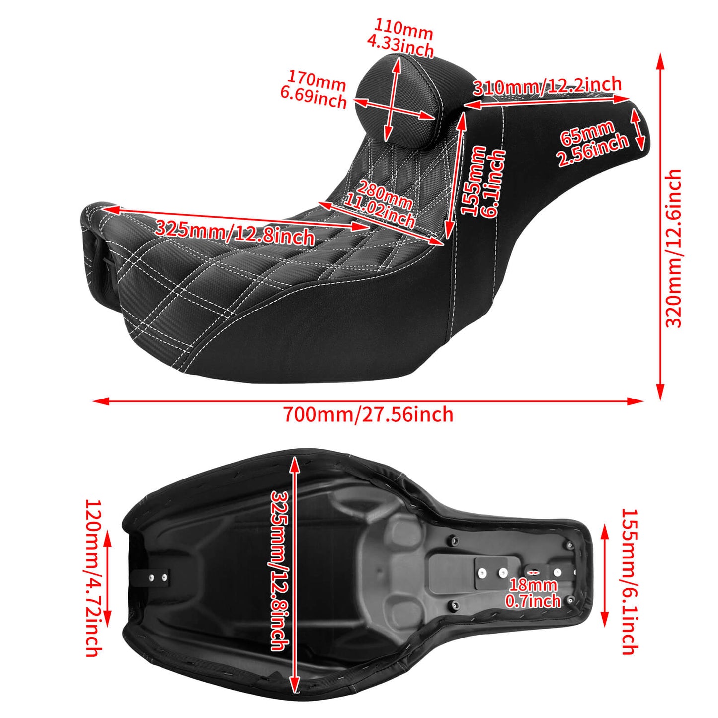 Two-Up Seat Rider Passenger White Line Fit For Harley Dyna 2006-2017 | HCmotorku