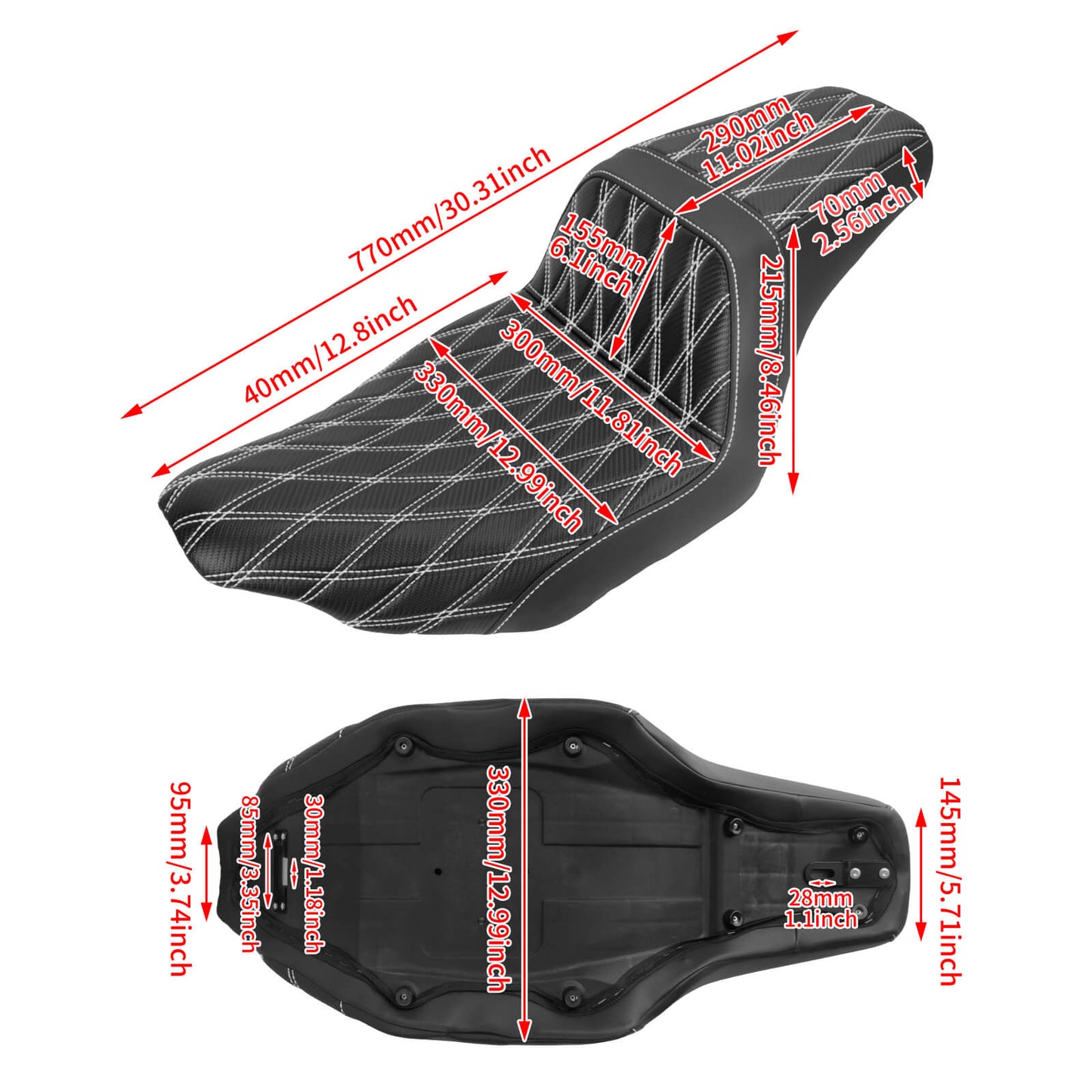Driver Passenger Two-Up Seat White Stitching For Harley Touring 2024-UP | HCmotorku