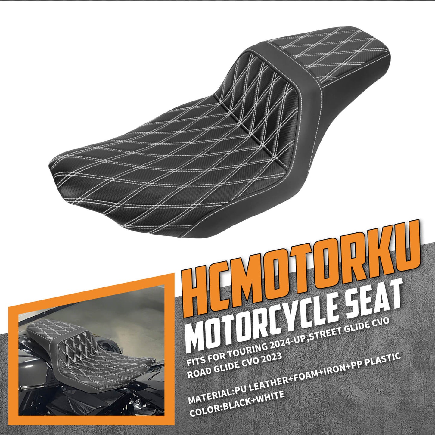 Driver Passenger Two-Up Seat White Stitching For Harley Touring 2024-UP | HCmotorku