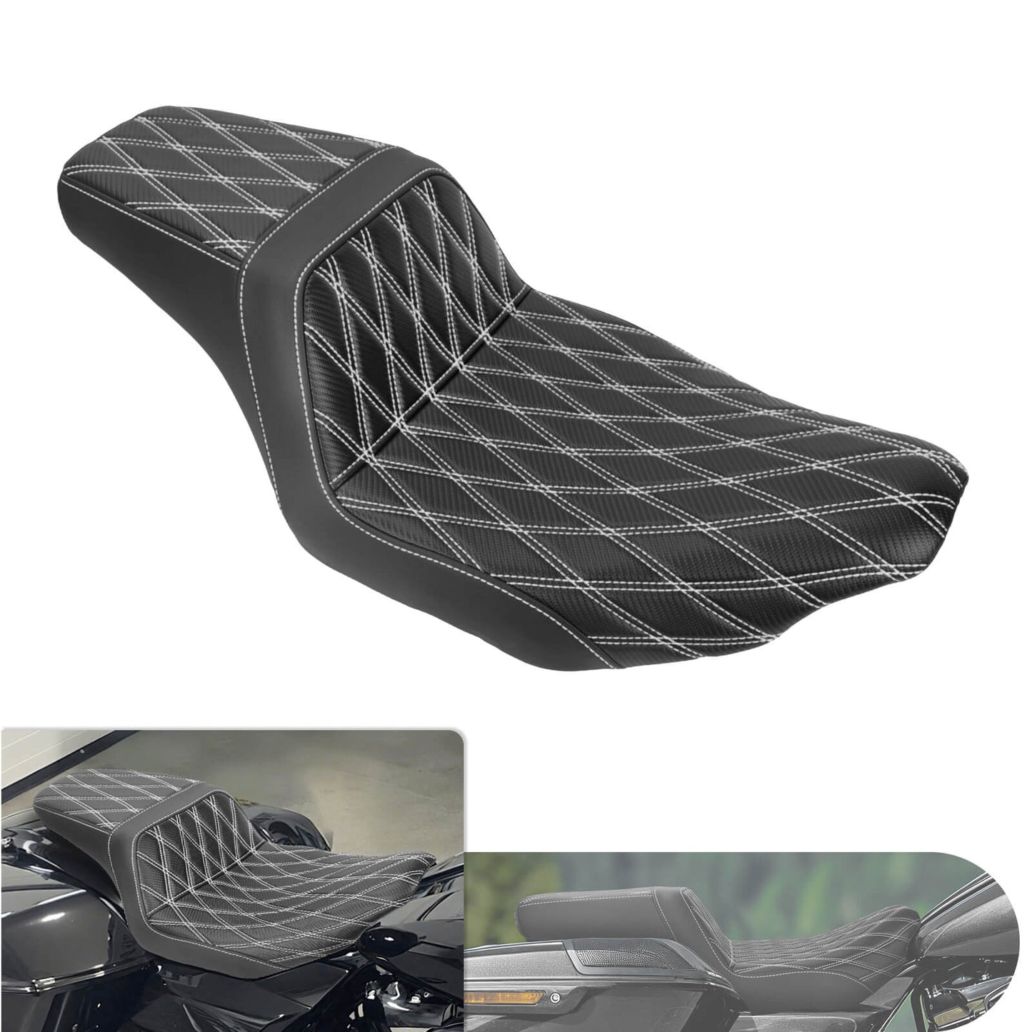 Driver Passenger Two-Up Seat White Stitching For Harley Touring 2024-UP | HCmotorku