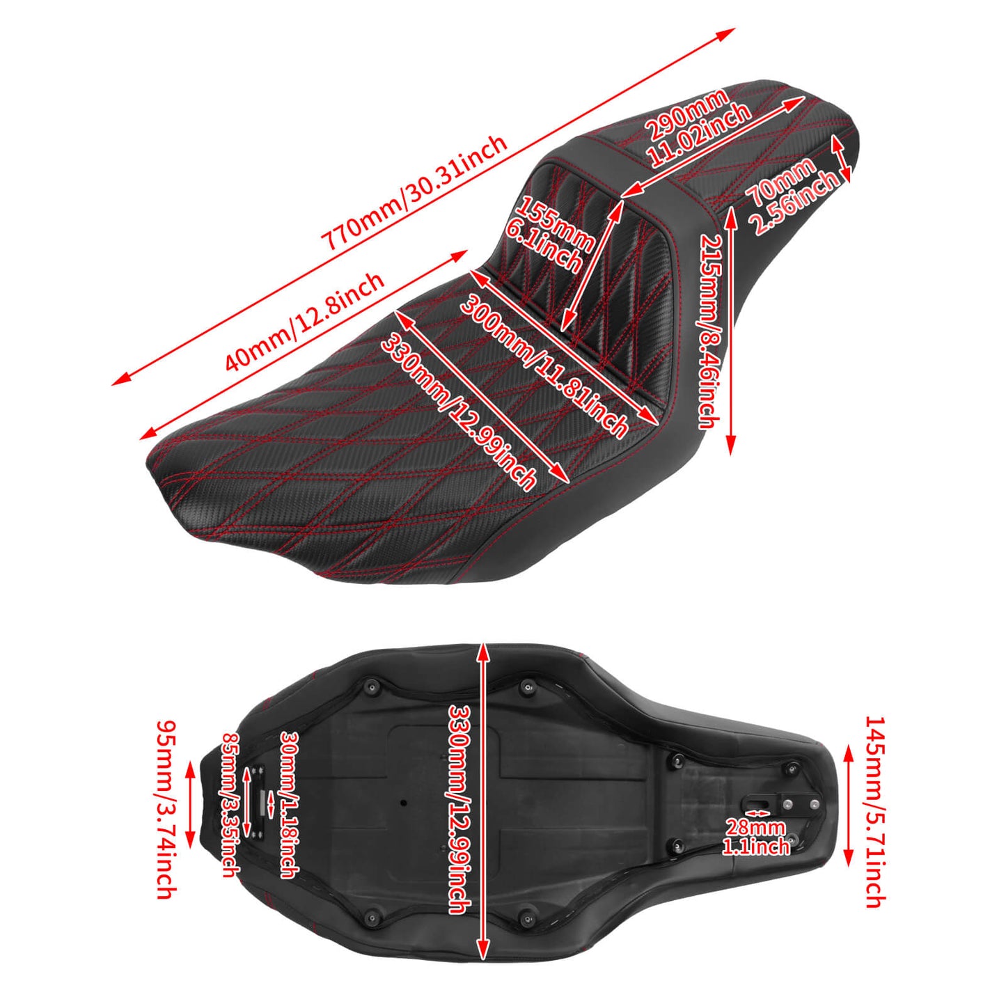 Driver Passenger Two-Up Seat Red Stitching For Harley Touring 2024-UP | HCmotorku