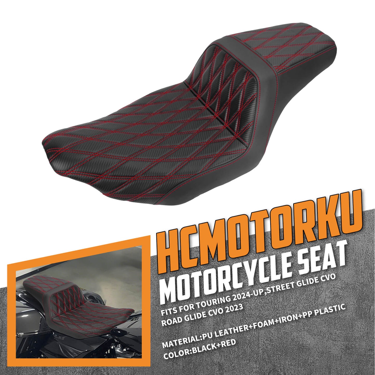 Driver Passenger Two-Up Seat Red Stitching For Harley Touring 2024-UP | HCmotorku