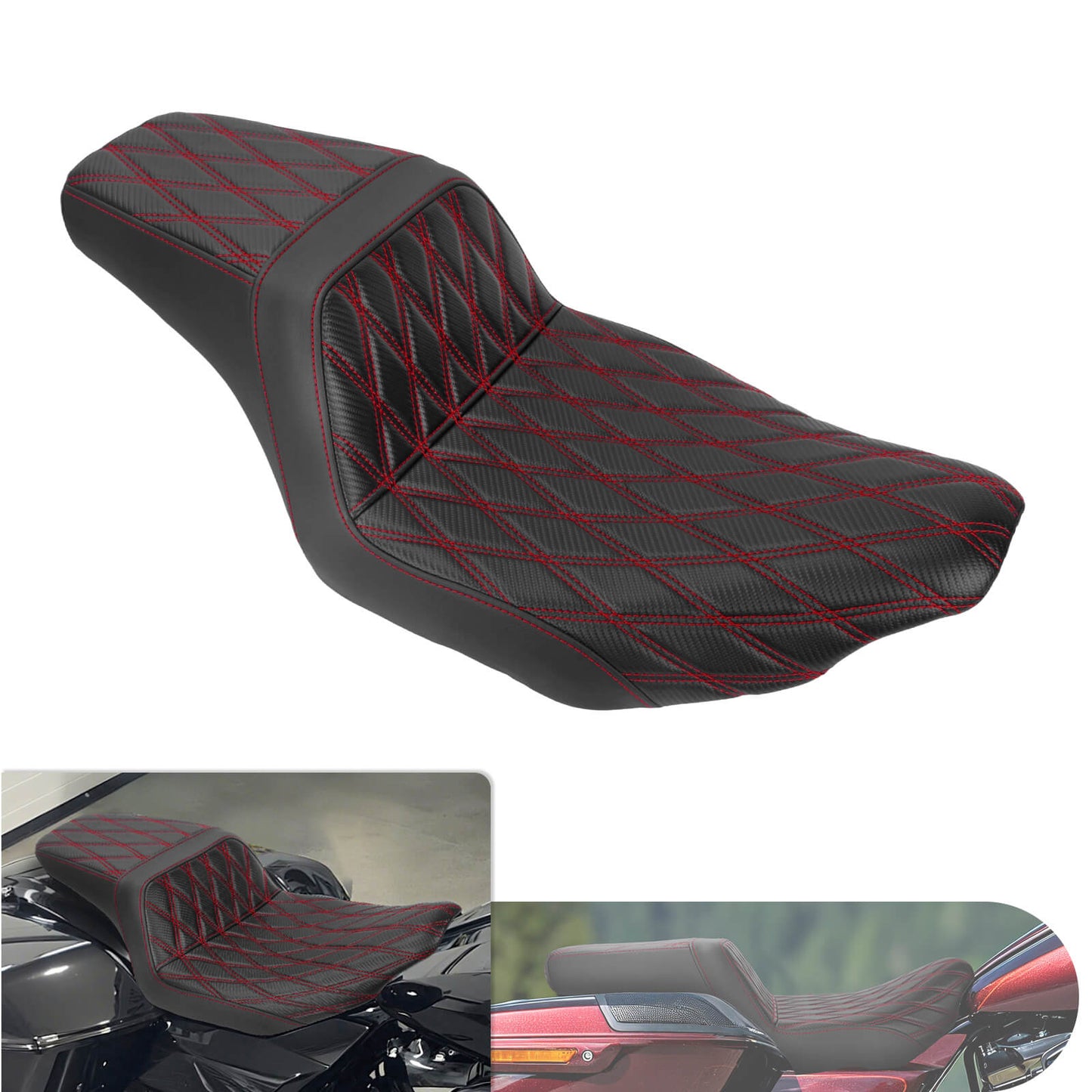 Driver Passenger Two-Up Seat Red Stitching For Harley Touring 2024-UP | HCmotorku
