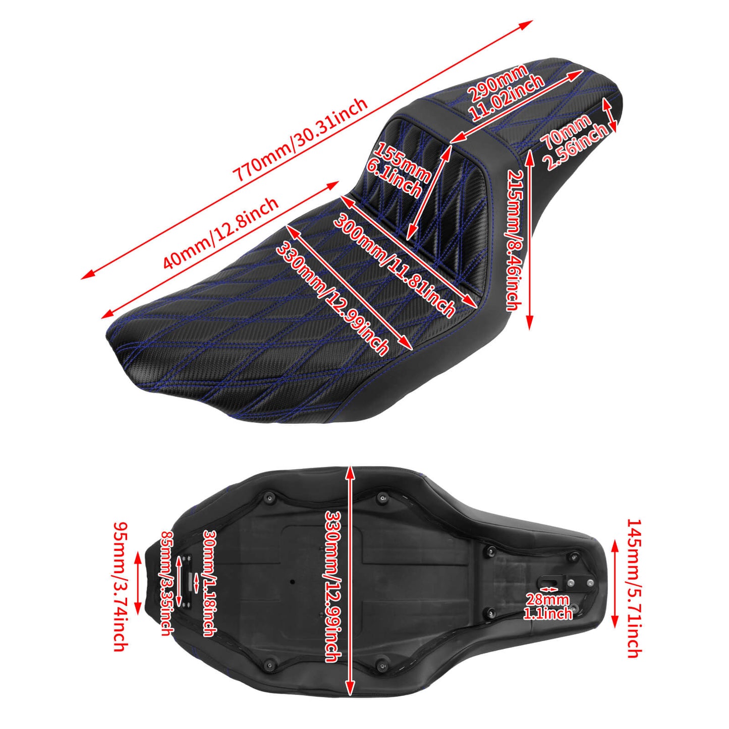 Driver Passenger Two-Up Seat Blue Stitching For Harley Touring 2024-UP | HCmotorku
