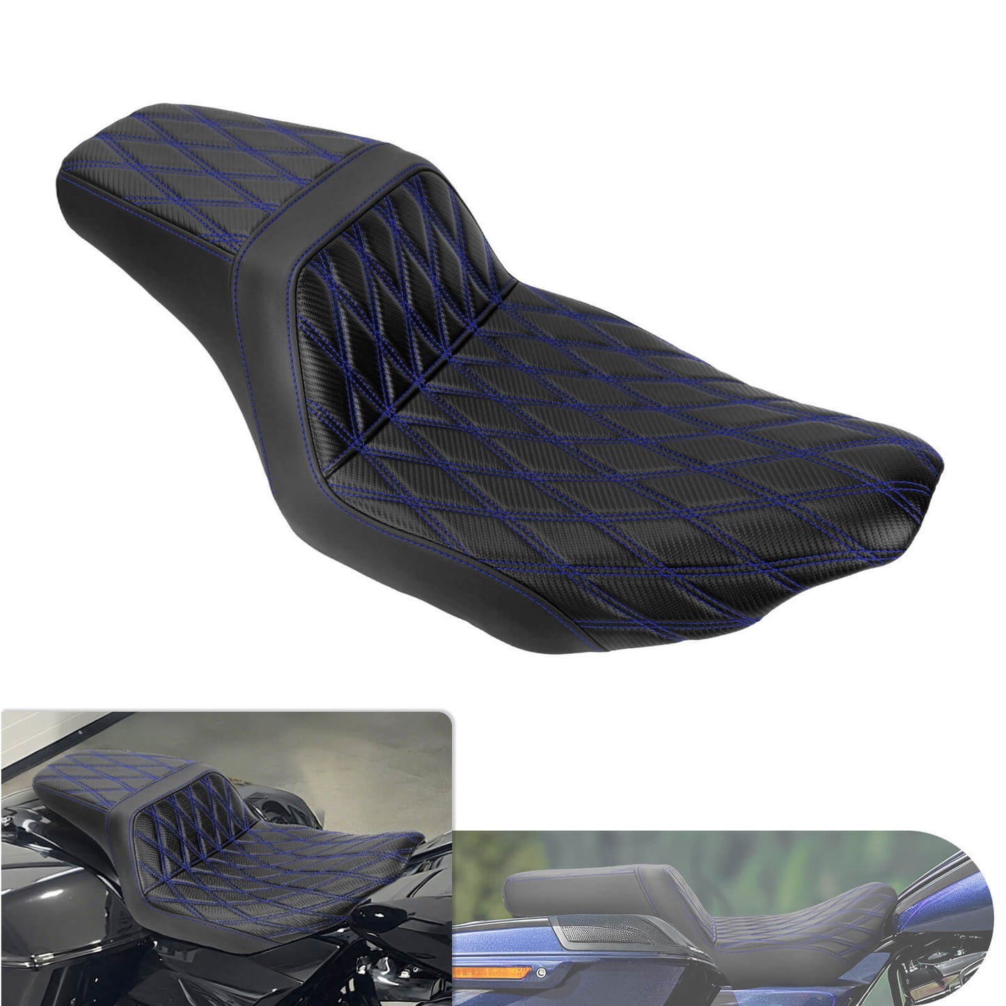 Driver Passenger Two-Up Seat Blue Stitching For Harley Touring 2024-UP | HCmotorku