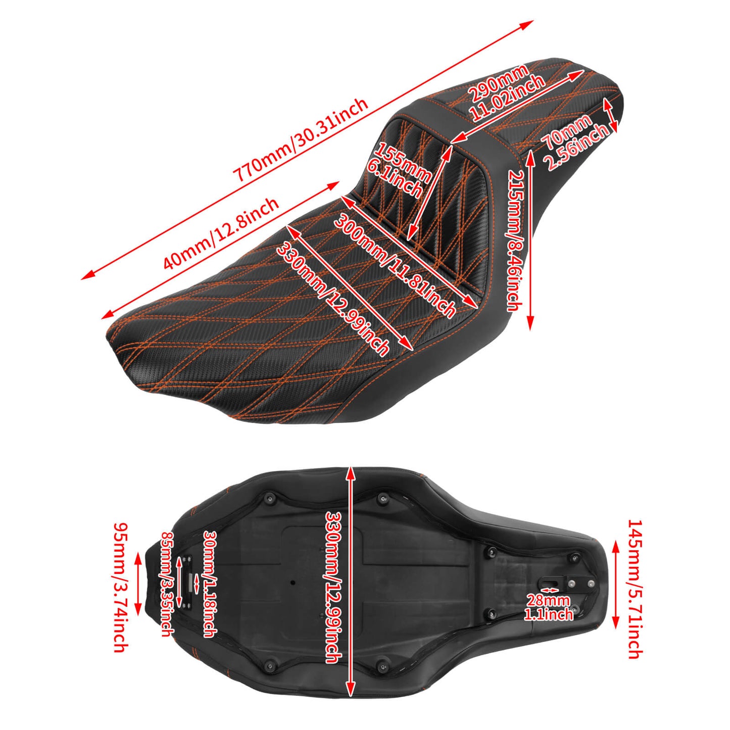 Driver Passenger Two-Up Seat Orange Stitching For Harley Touring 2024-UP | HCmotorku