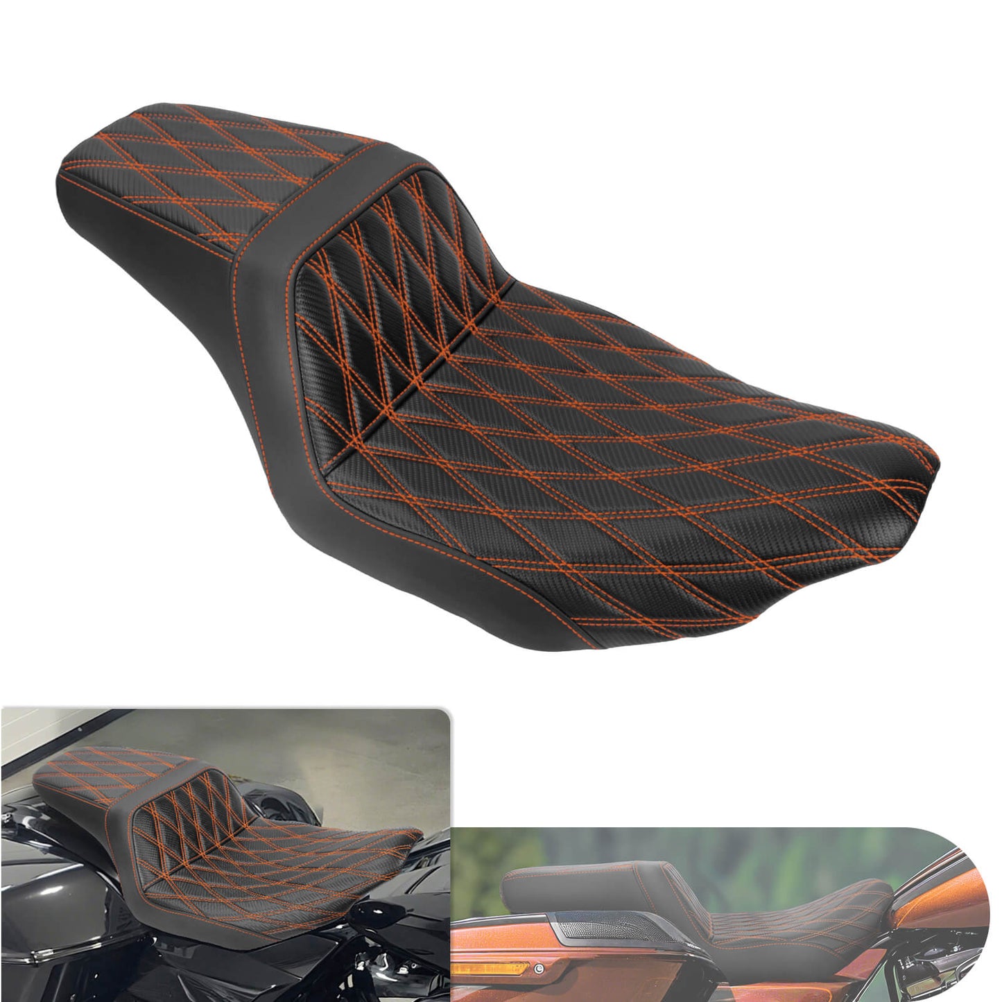 Driver Passenger Two-Up Seat Orange Stitching For Harley Touring 2024-UP | HCmotorku
