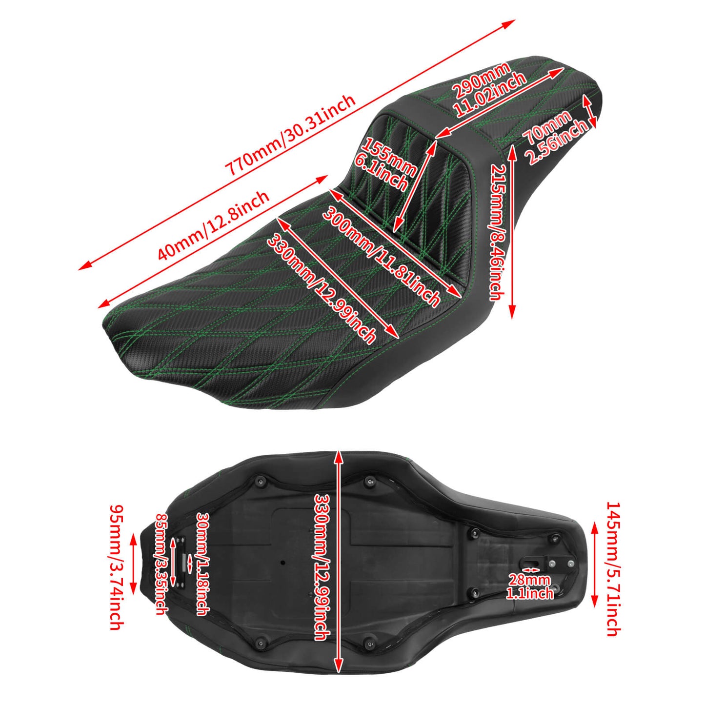 Driver Passenger Two-Up Seat Green Stitching For Harley Touring 2024-UP | HCmotorku