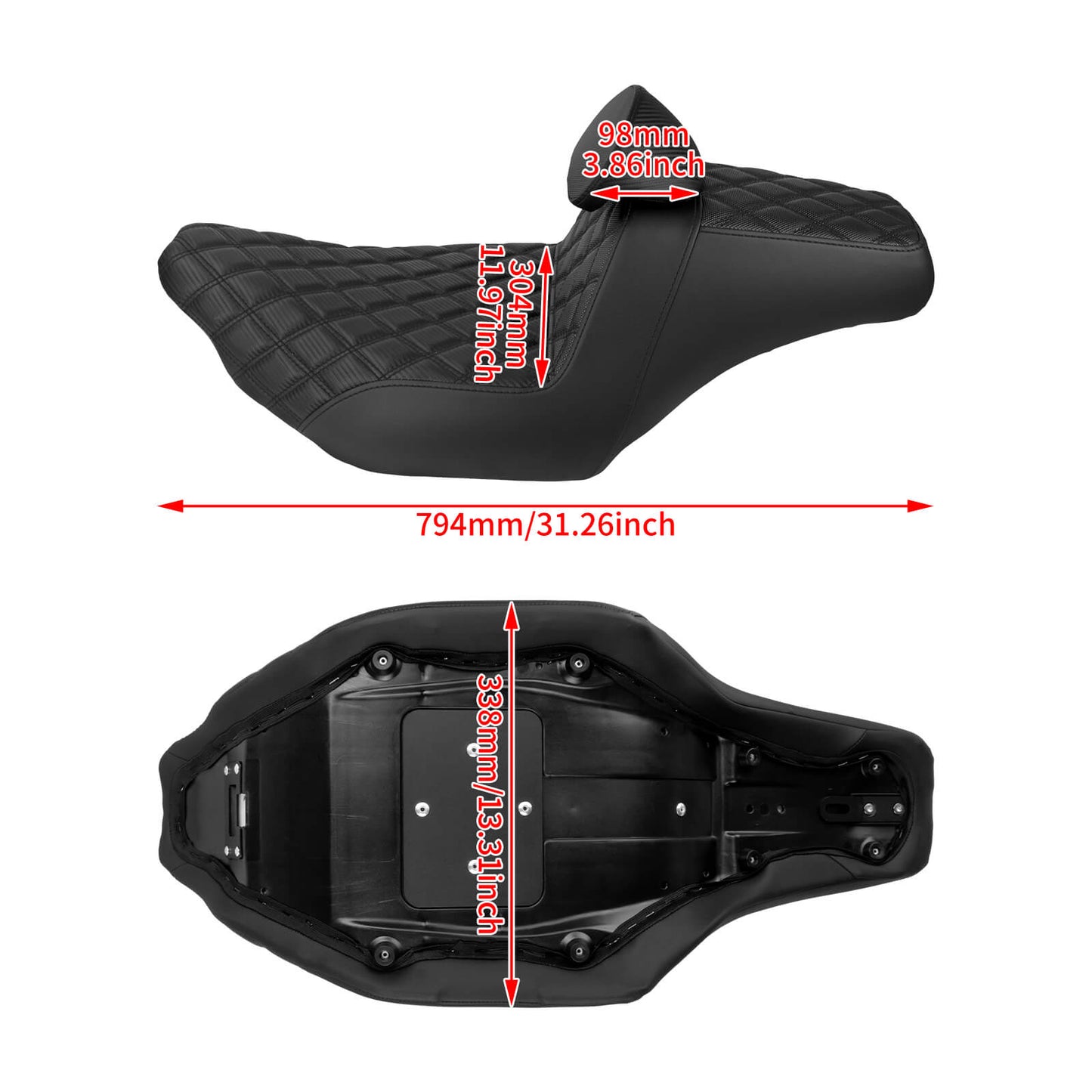 CB016607 HCmotorku Rider Passenger Seat 2-up Seat with Backrest Black Stitching for Harley Touring Size