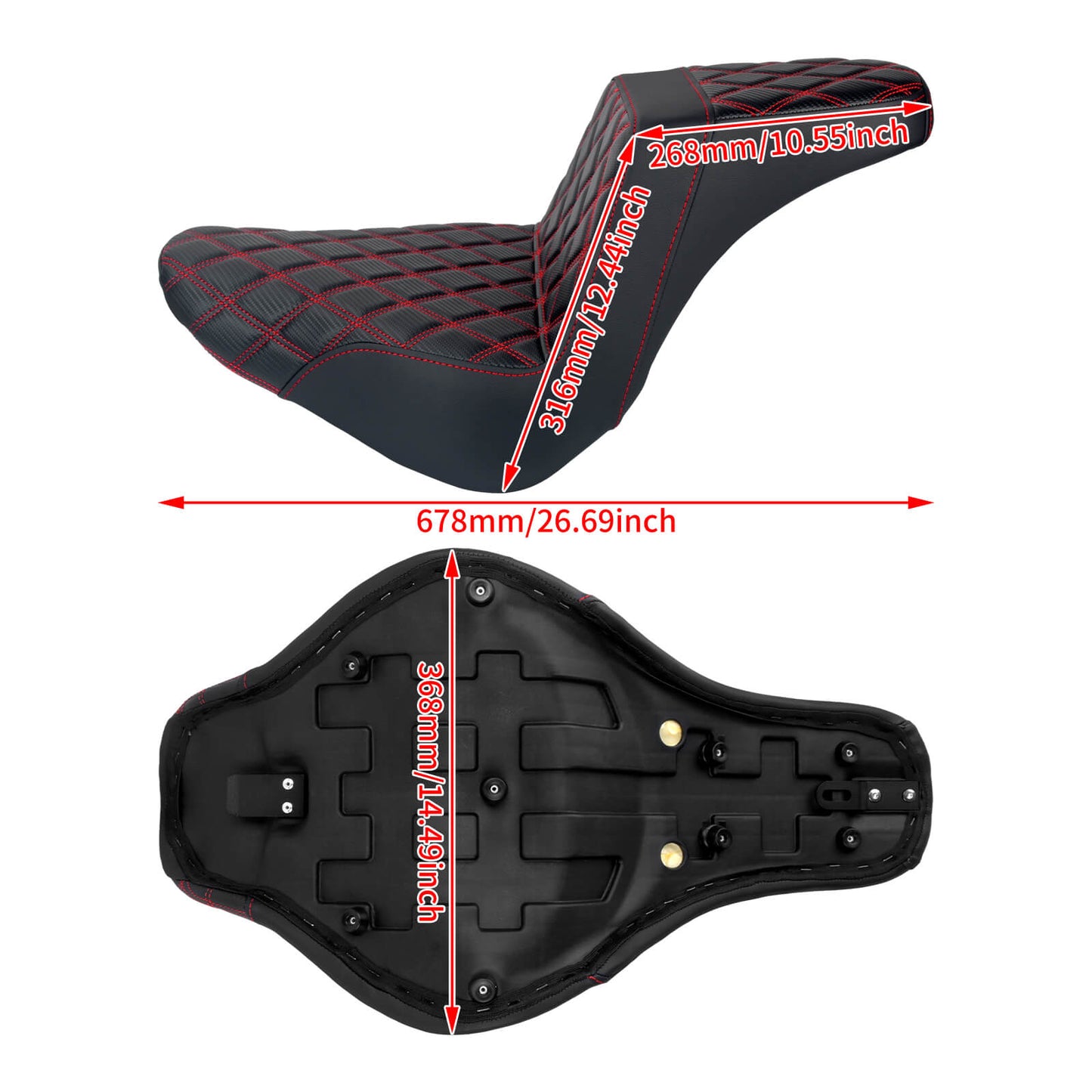 CB016903_HCmotorku_Front&Rear One-Piece Seat Two-up Seat-Red Stitching for Harley Fat Boy FLSTF ‘18-’25 Breakout FXBRS ‘23-’25 Size