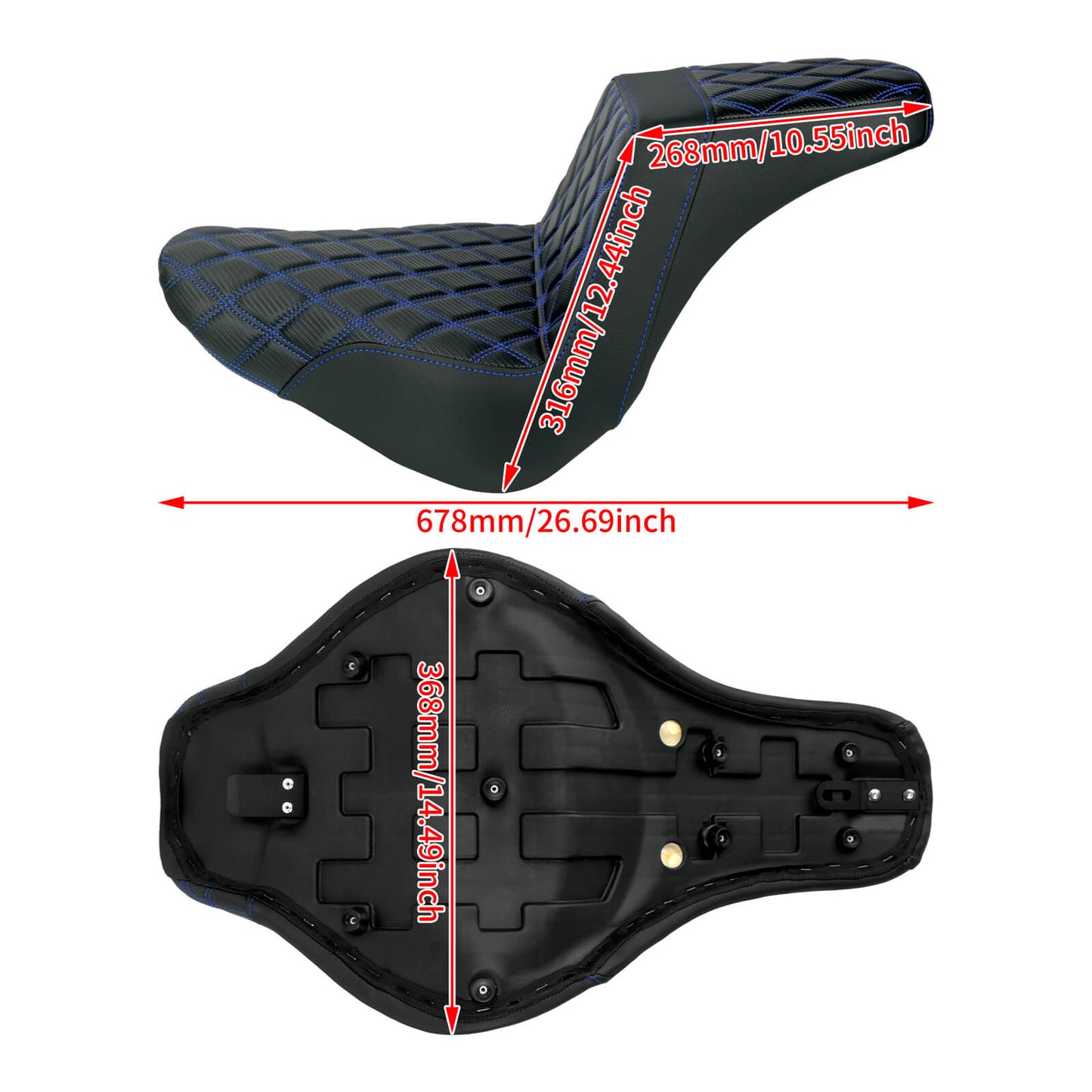CB016904_HCmotorku_Front&Rear One-Piece Seat Two-up Seat-Blue Stitching for Harley Fat Boy FLSTF ‘18-’25 Breakout FXBRS ‘23-’25 Size