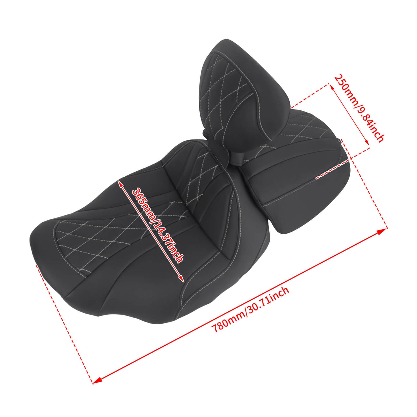 CB017402_HCmotorku_Two-up Seat W/Backrest White Stitching for Harley Touring Street Road Glide ‘23.5-Up Size