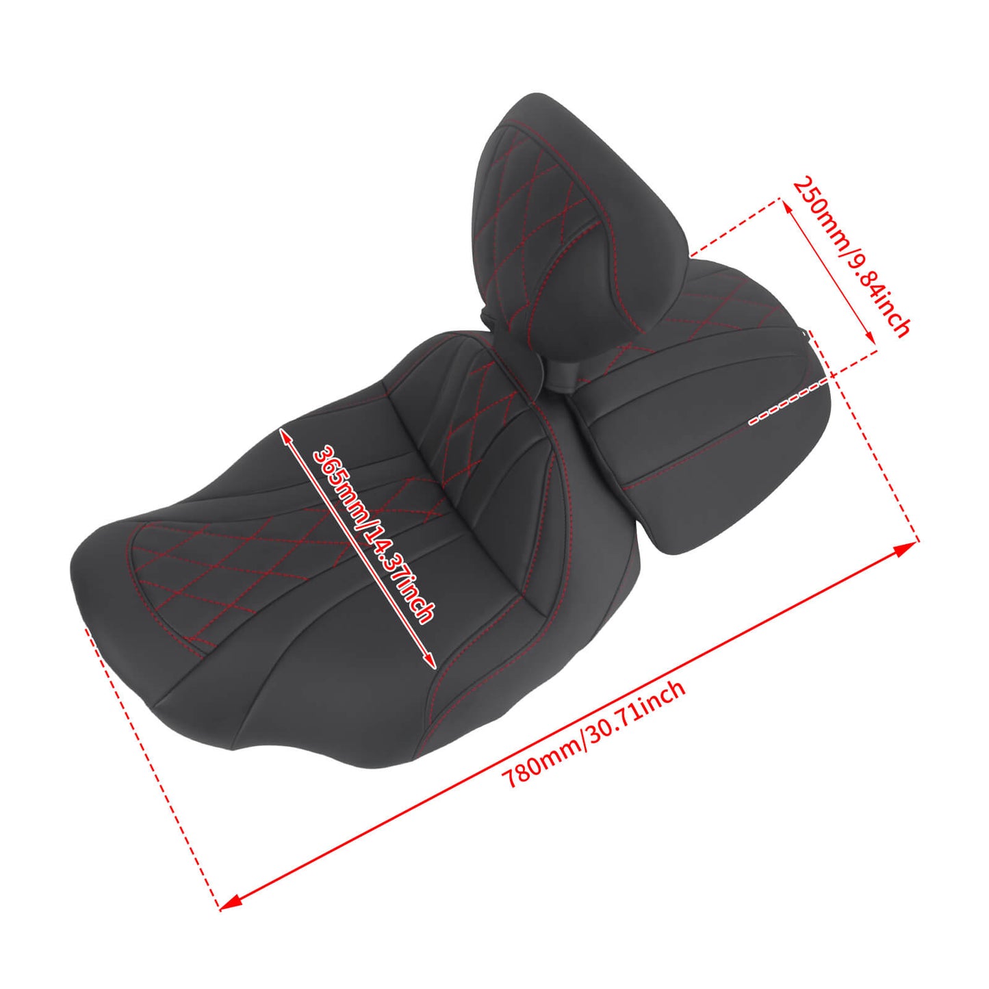 CB017403_HCmotorku_Two-up Seat W/Backrest Red Stitching for Harley Touring Street Road Glide ‘23.5-Up Size