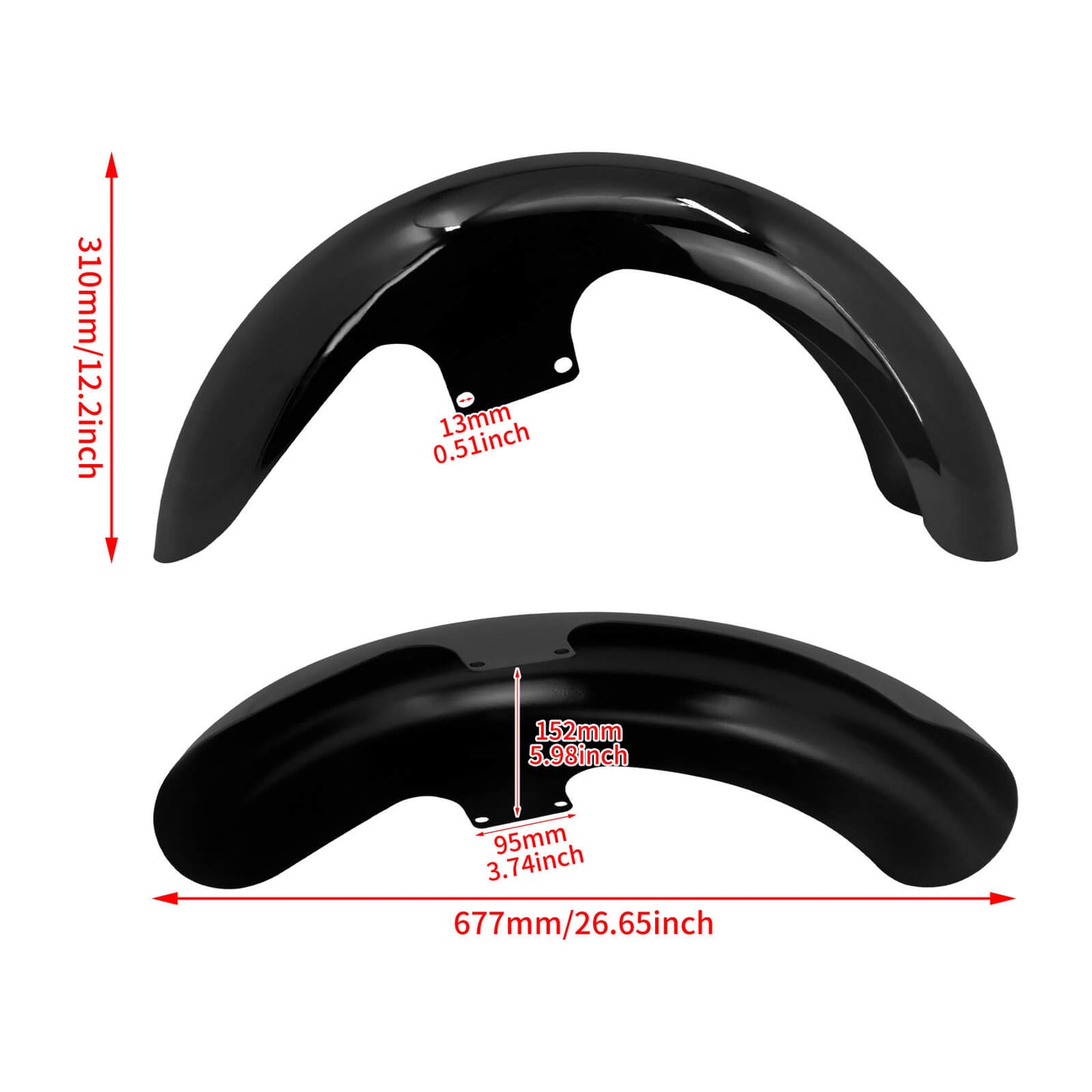 FR004101_HCmotorku_ 19” Vivid Black Front Fender Mudguard for Harley Touring ‘24-’25 Size