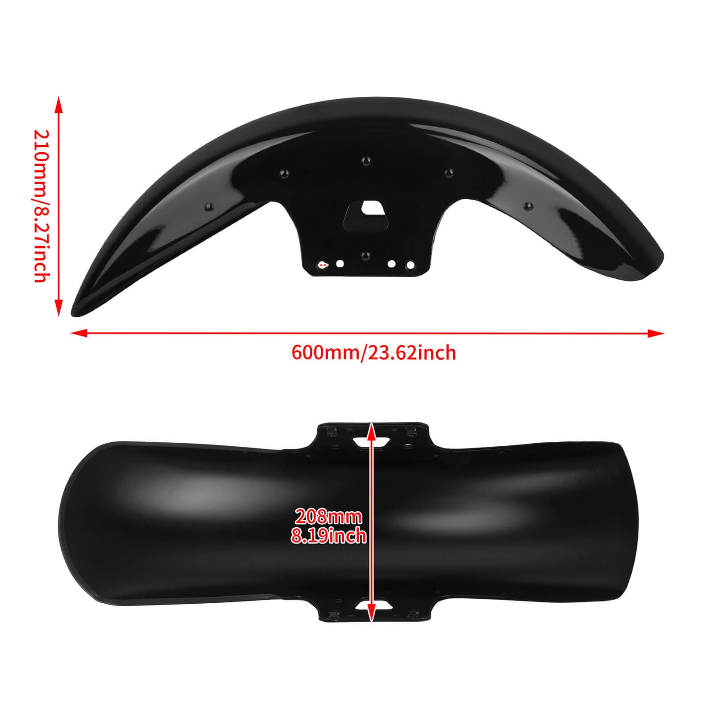 FR004801_HCmotorku Gloss Black 19” Front Fender Wheel Wrap Mudguard For Harley Touring ‘14-’23 Size