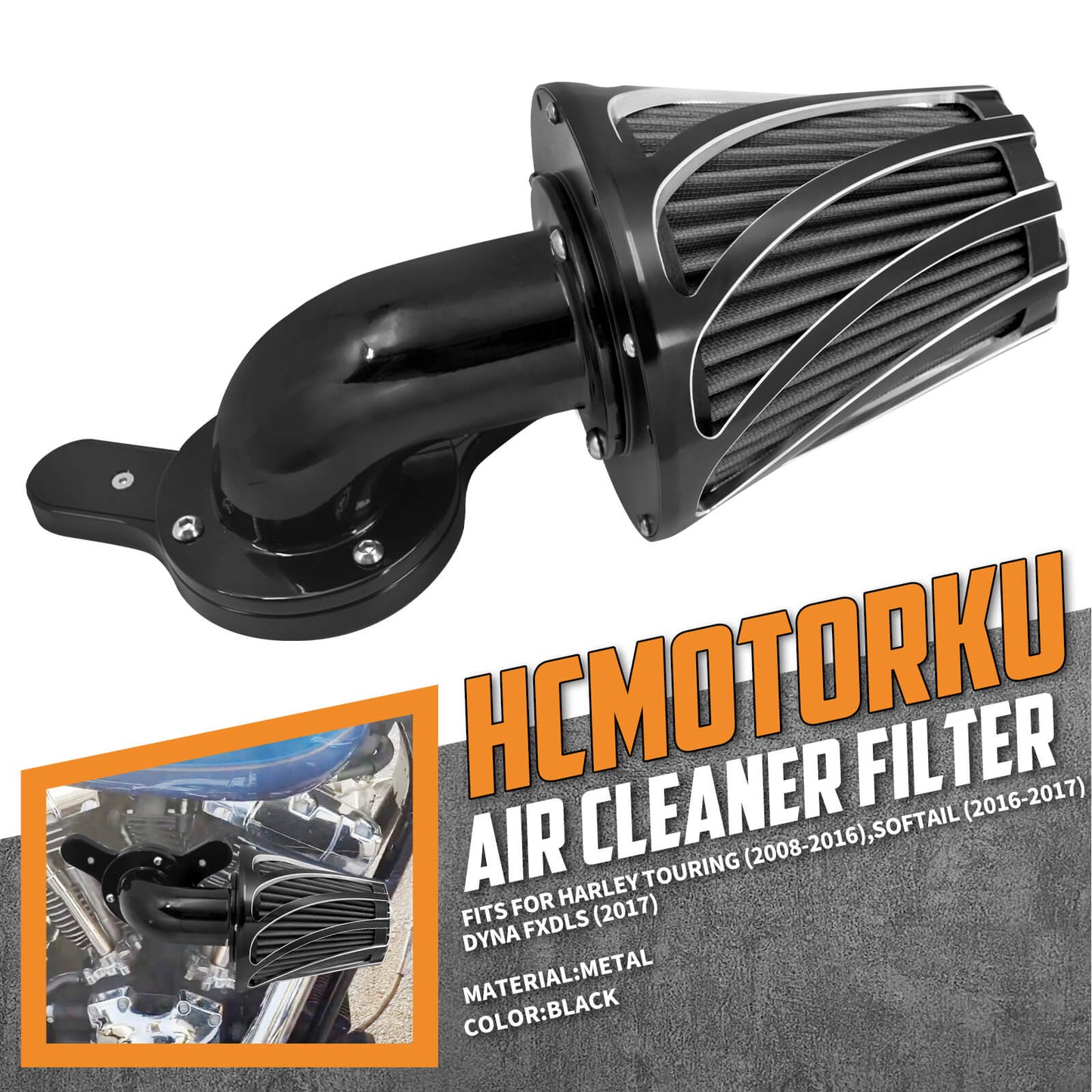 CNC Air Grey Intake Filter Air Cleaner Fit For Harley Softail 2017 Touring 2008-2016 | HCmotorku