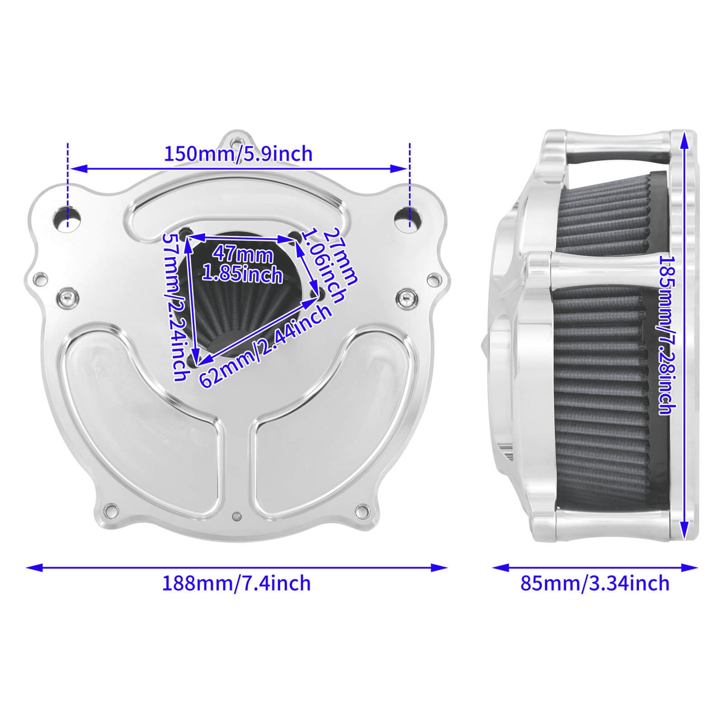 Turbine Air Filter Gray Chrome For Harley Touring '00-'07 Softail '00-'15 Dyna '00-'17 | HCmotorku