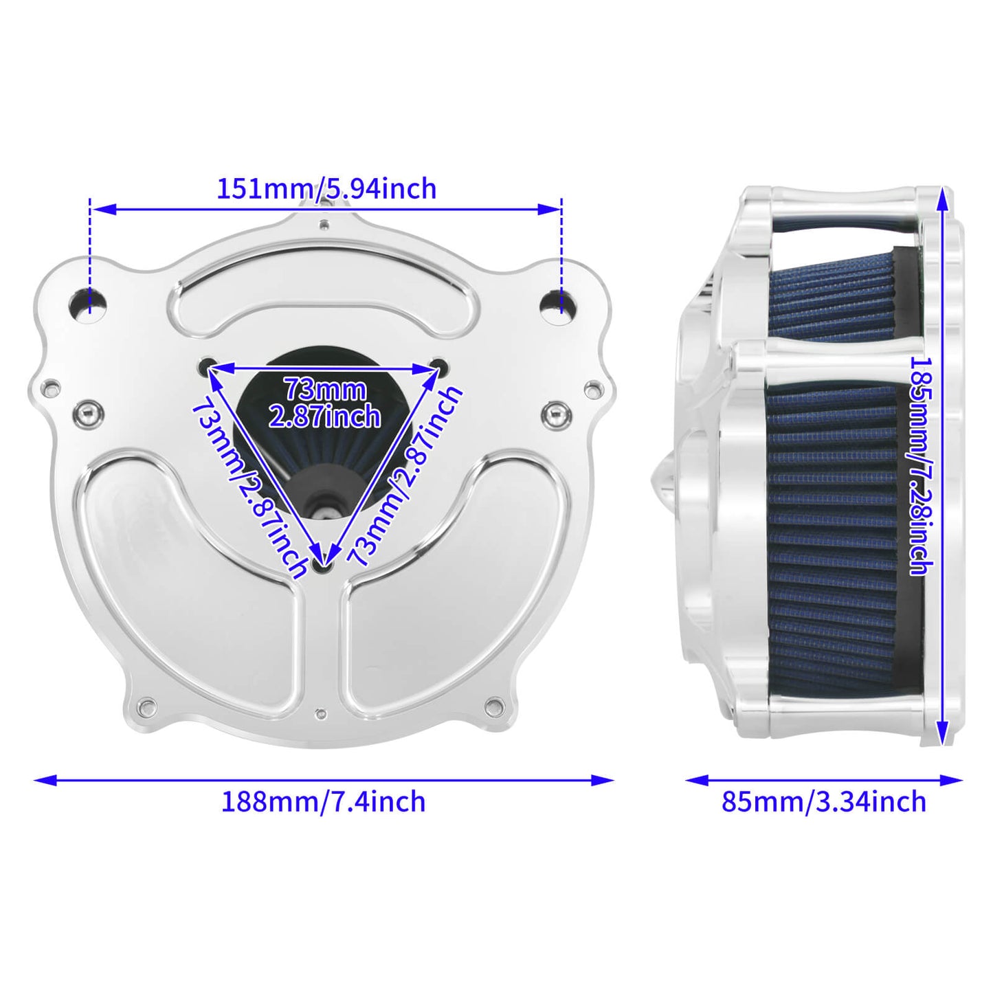 Turbine Air Filter Blue Intake Chrome For Harley Touring Road Street Glide 2008-2016 | HCmotorku