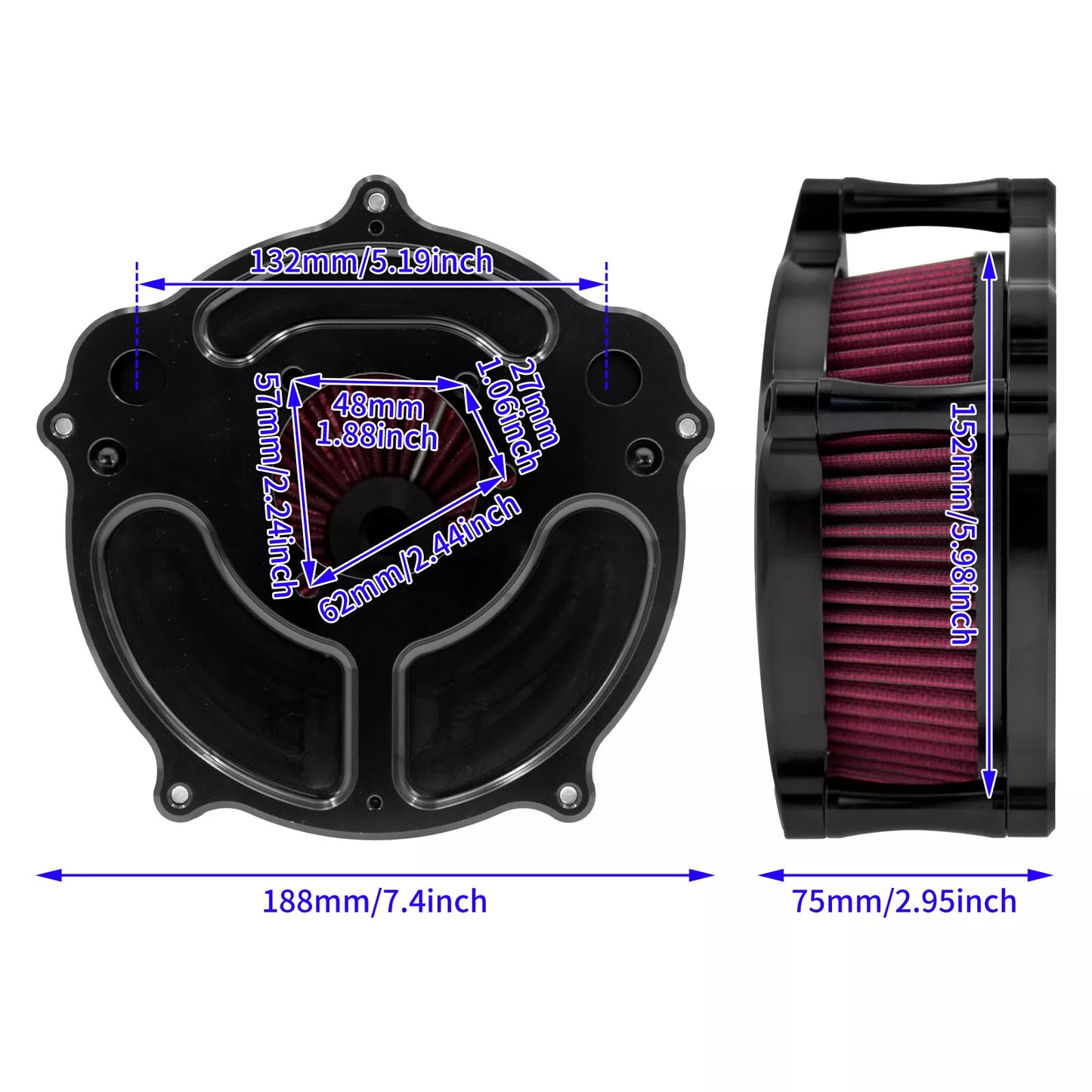 Air Cleaner Filter Red Intake Black For Harley Sportster Iron 883 1200 48 72 2004-UP | HCmotorku