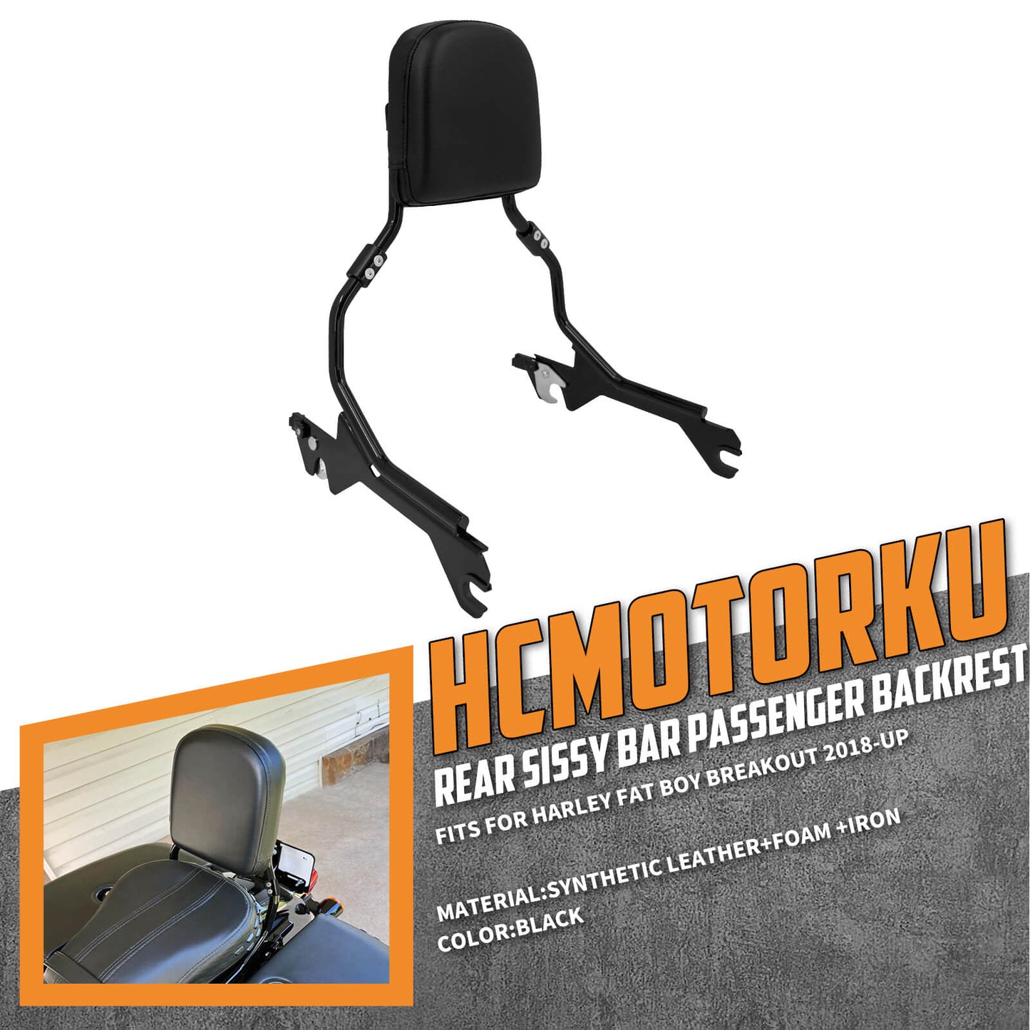 Sissy Bar Backrest W/ Pad Docking Kit For Harley Softail Fat Boy Breakout 2018-2024 | HCmotorku