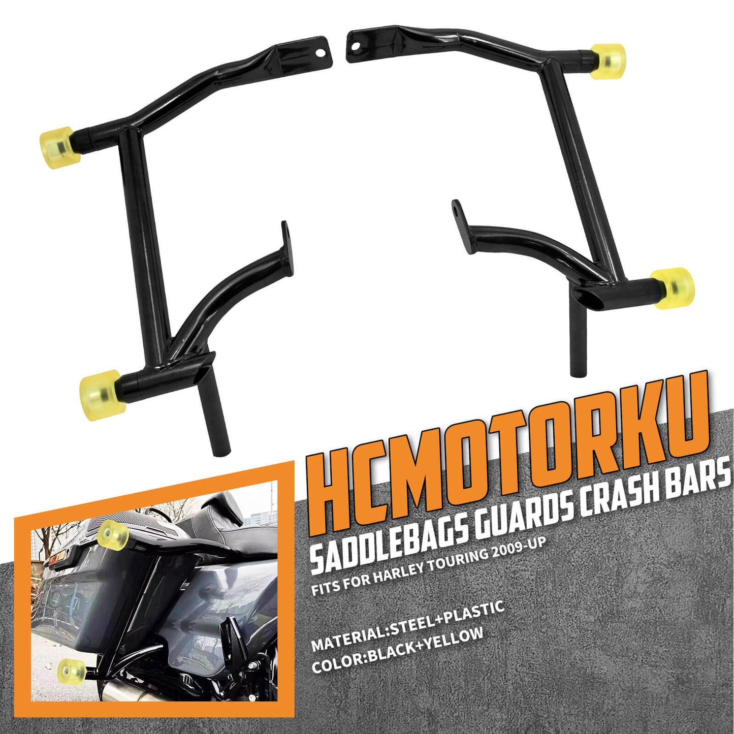 Crash Bars 4* Yellow Slider Bolt Cap Saddlebags Guards For Harley Touring Road Street Glide 2009-2025 | HCmotorku
