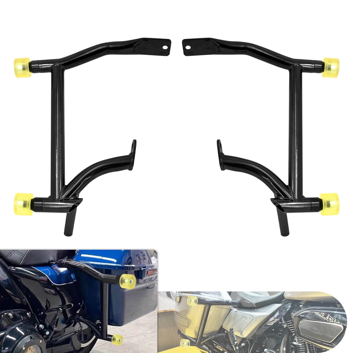 Crash Bars 4* Yellow Slider Bolt Cap Saddlebags Guards For Harley Touring Road Street Glide 2009-2025 | HCmotorku