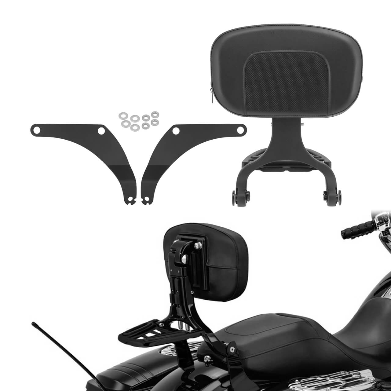 Adjustable Multi-Purpose Driver Passenger Backrest Black For Sport Glide Low Rider 2018-2022 | HCmotorku