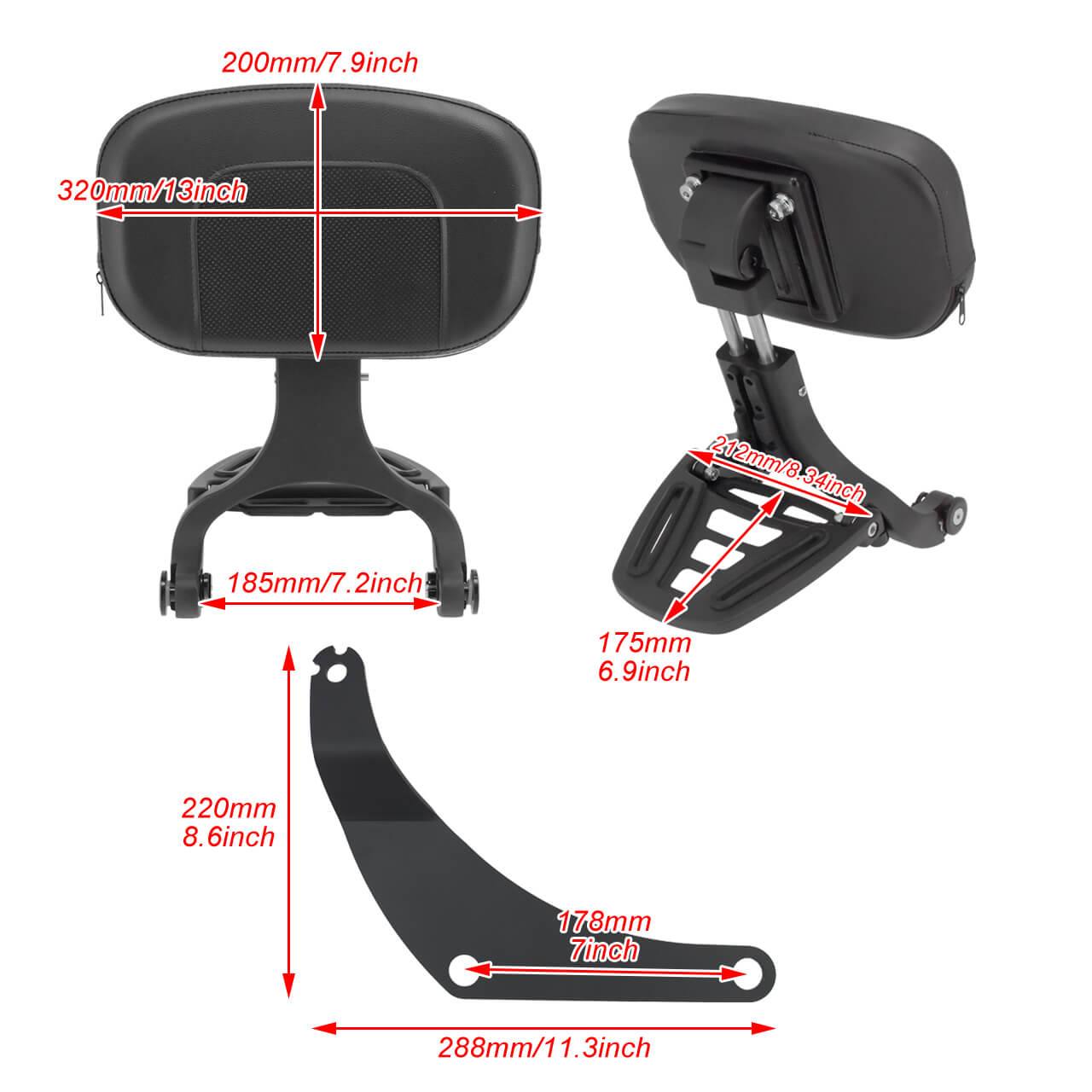 Adjustable Multi-Purpose Driver Passenger Backrest Black For Sport Glide Low Rider 2018-2022 | HCmotorku
