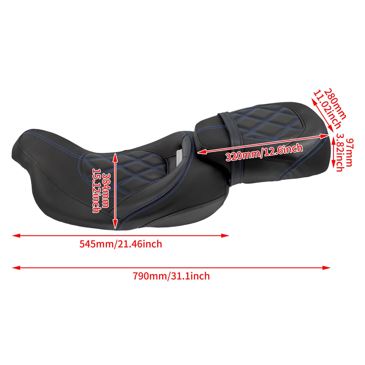 Low Profile Driver Passenger Pillion Seat Blue Fit For Haley Touring 2009-2023 | HCmotorku