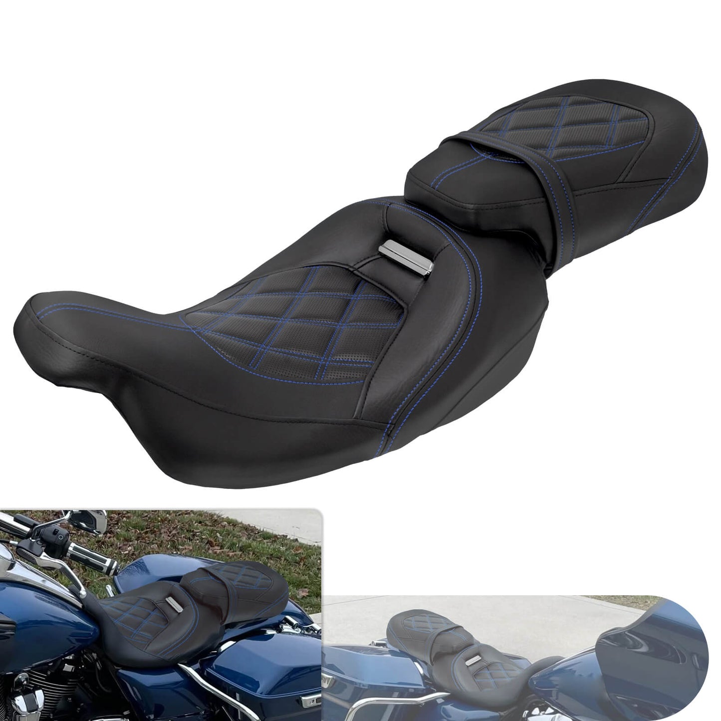 Low Profile Driver Passenger Pillion Seat Blue Fit For Haley Touring 2009-2023 | HCmotorku