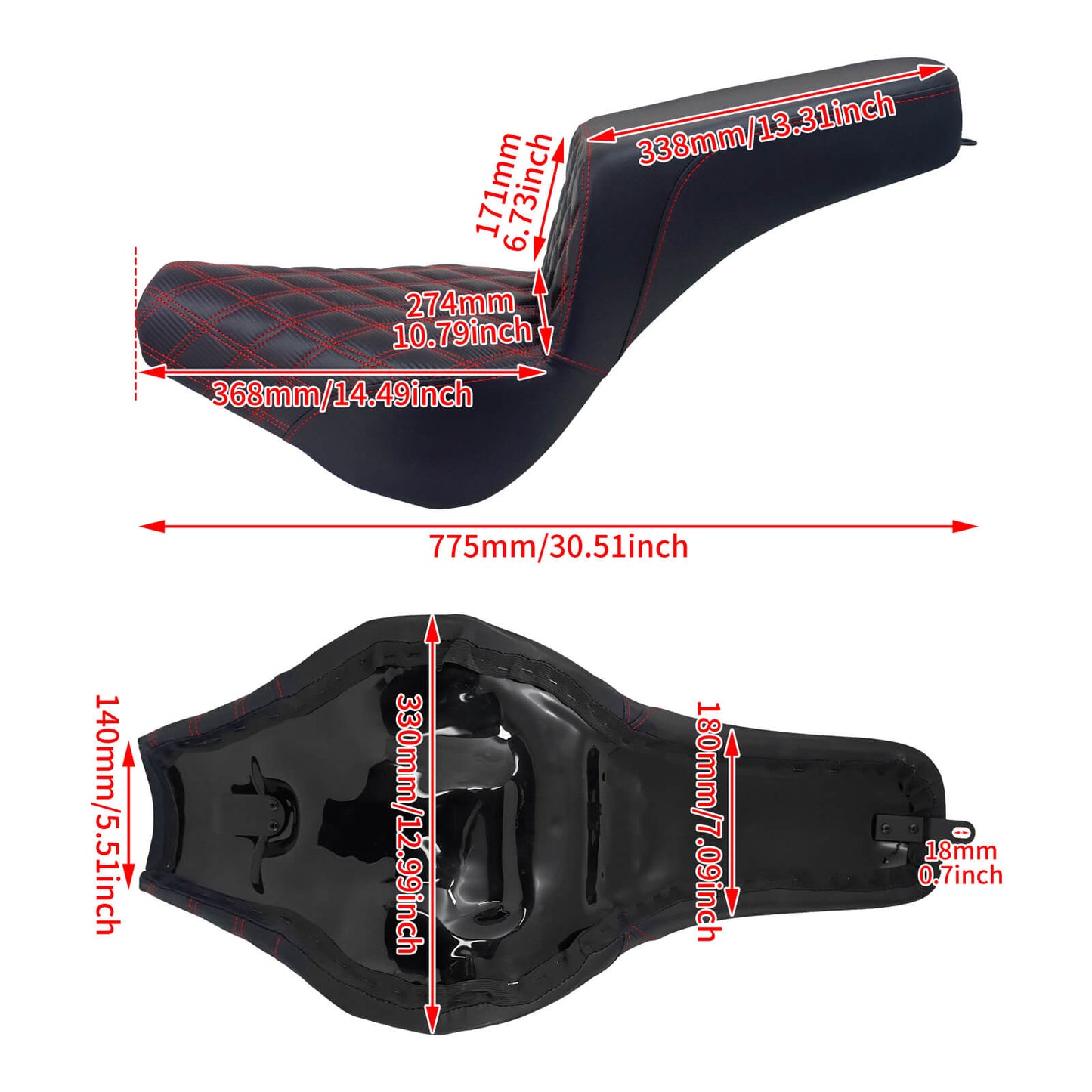 Bevel Two-Up Seat Driver Passenger Red Line Fit for Harley Softail 2018-2025 | HCmotorku