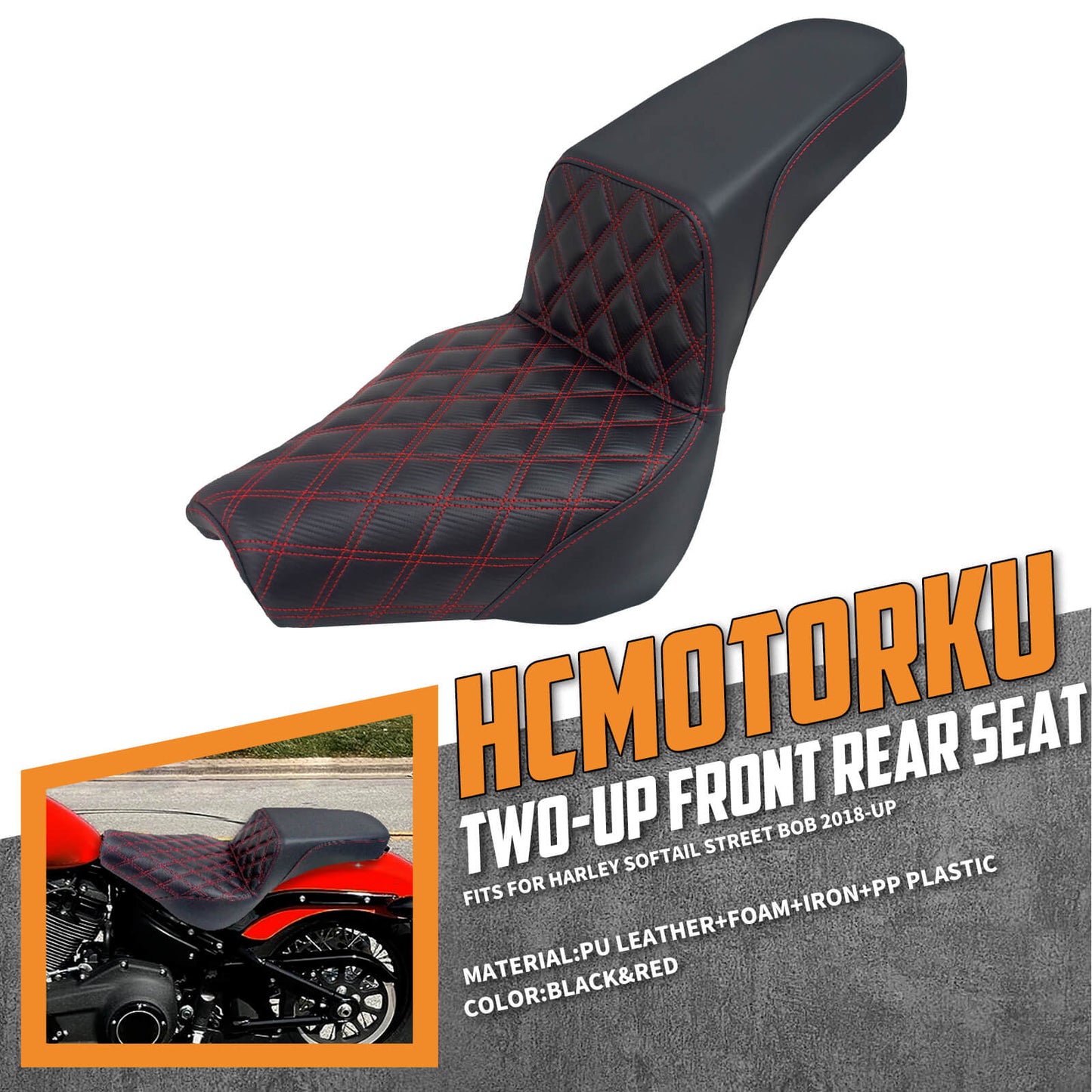 Bevel Two-Up Seat Driver Passenger Red Line Fit for Harley Softail 2018-2025 | HCmotorku