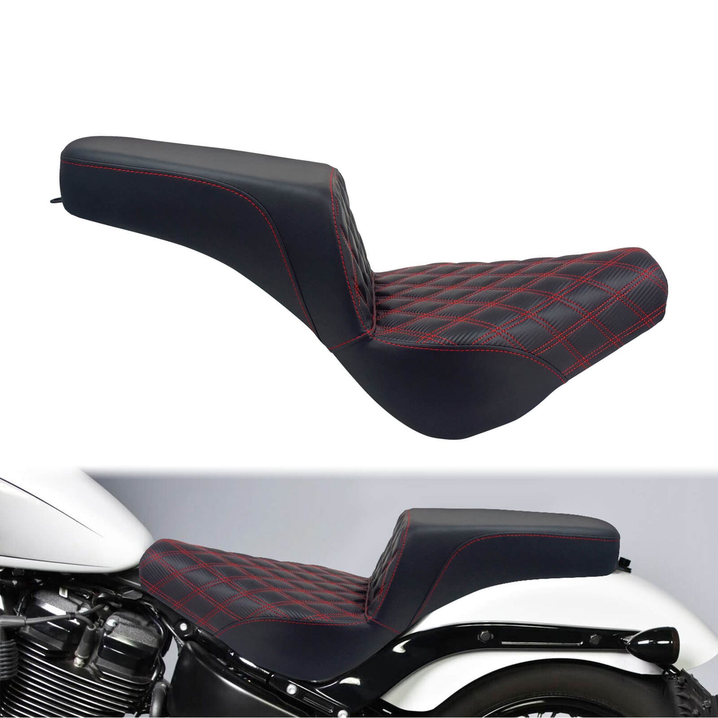 Bevel Two-Up Seat Driver Passenger Red Line Fit for Harley Softail 2018-2025 | HCmotorku