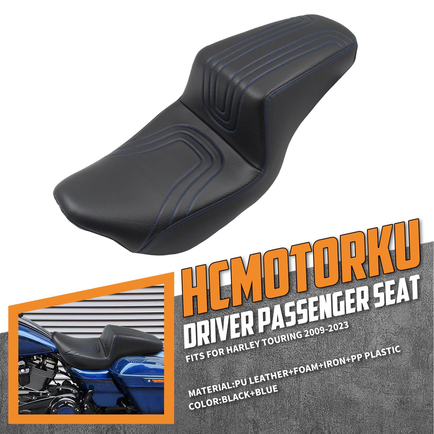 Driver & Passenger Seat Blue For Harley Touring 2009-2023 | HCmotorku