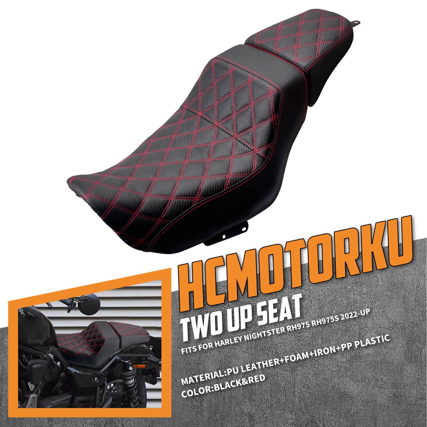Driver Passenger Leather One-Piece Seat Red For Harley Nightster RH975 RH975S 2022-UP | HCmotorku