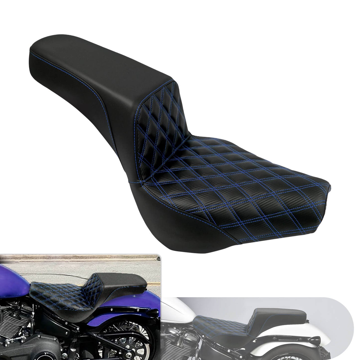 Bevel Two-Up Seat Driver Passenger Blue Line Fit for Harley Softail 2018-2025 | HCmotorku