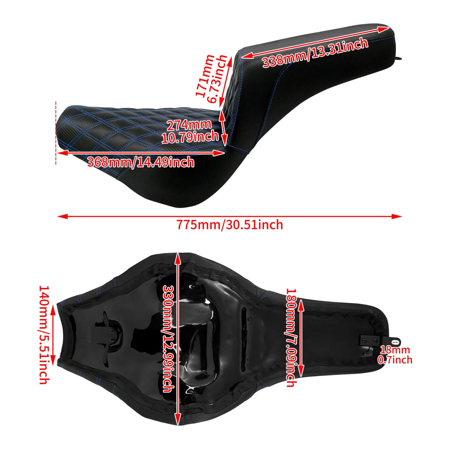 Bevel Two-Up Seat Driver Passenger Blue Line Fit for Harley Softail 2018-2025 | HCmotorku
