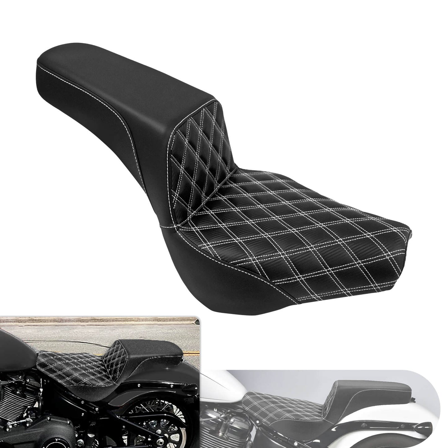 Bevel Two-Up Seat Driver Passenger White Fit for Harley Softail 2018-2025 | HCmotorku