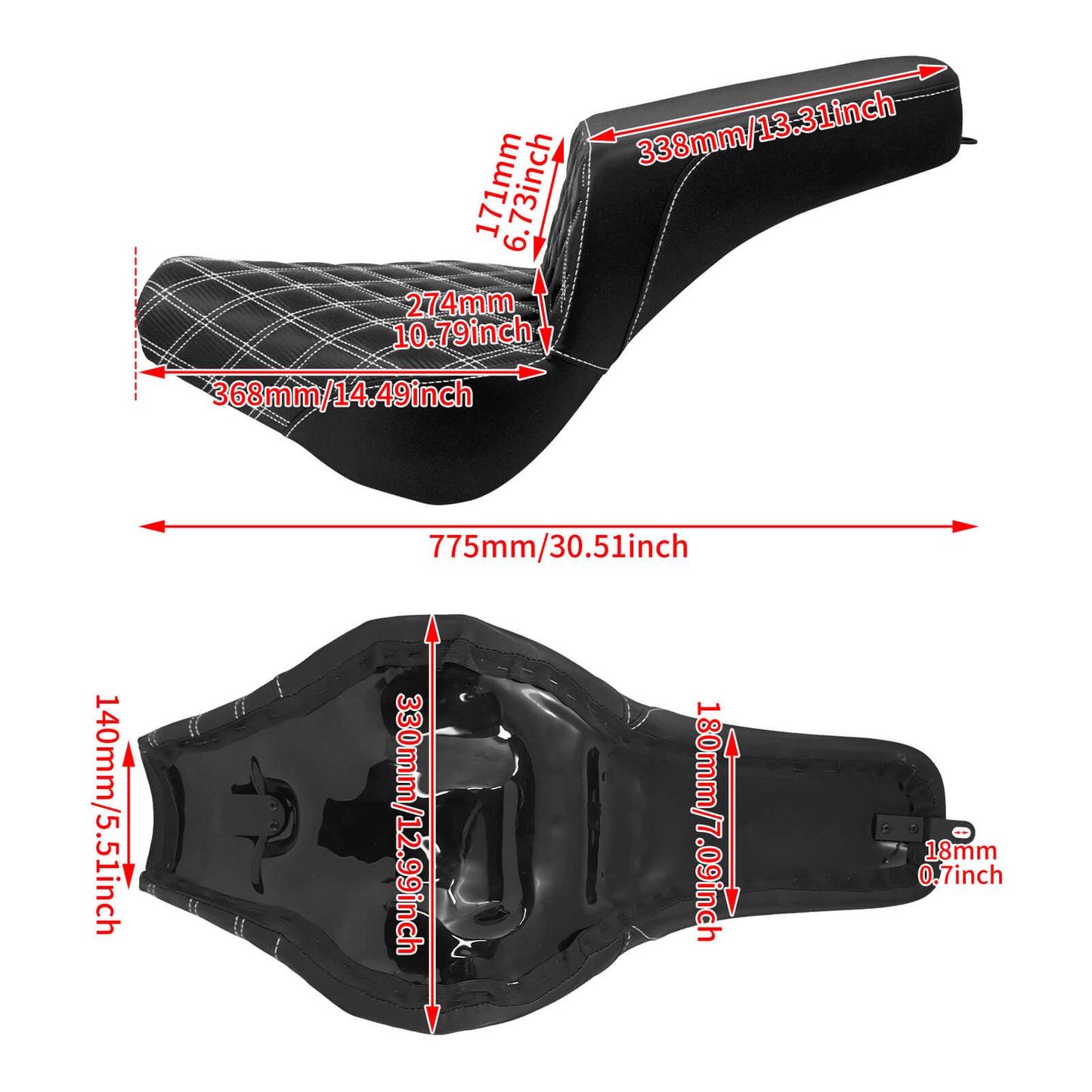 Bevel Two-Up Seat Driver Passenger White Fit for Harley Softail 2018-2025 | HCmotorku