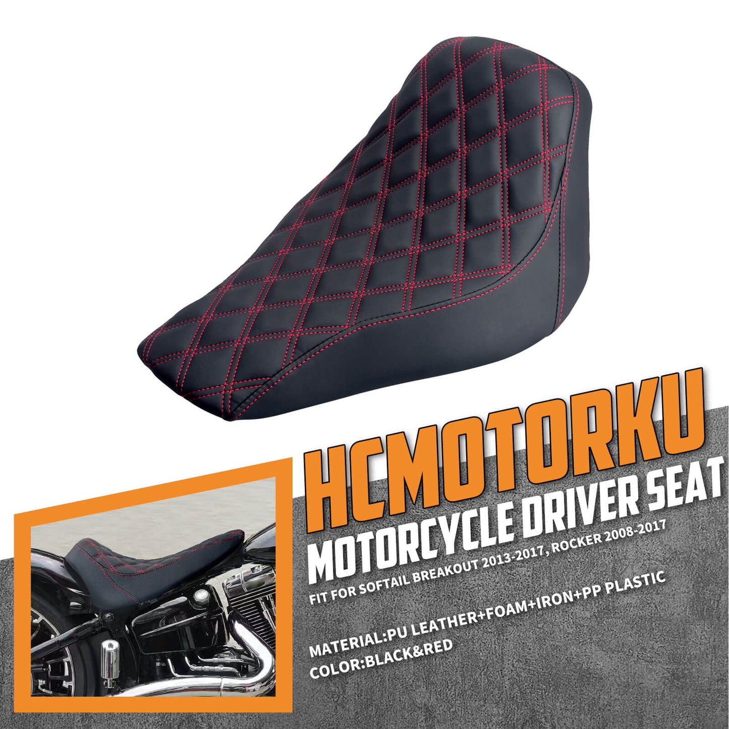 Driver Seat Front Black Solo Red Line For Harley Softail Rocker 2008-2017 | HCmotorku