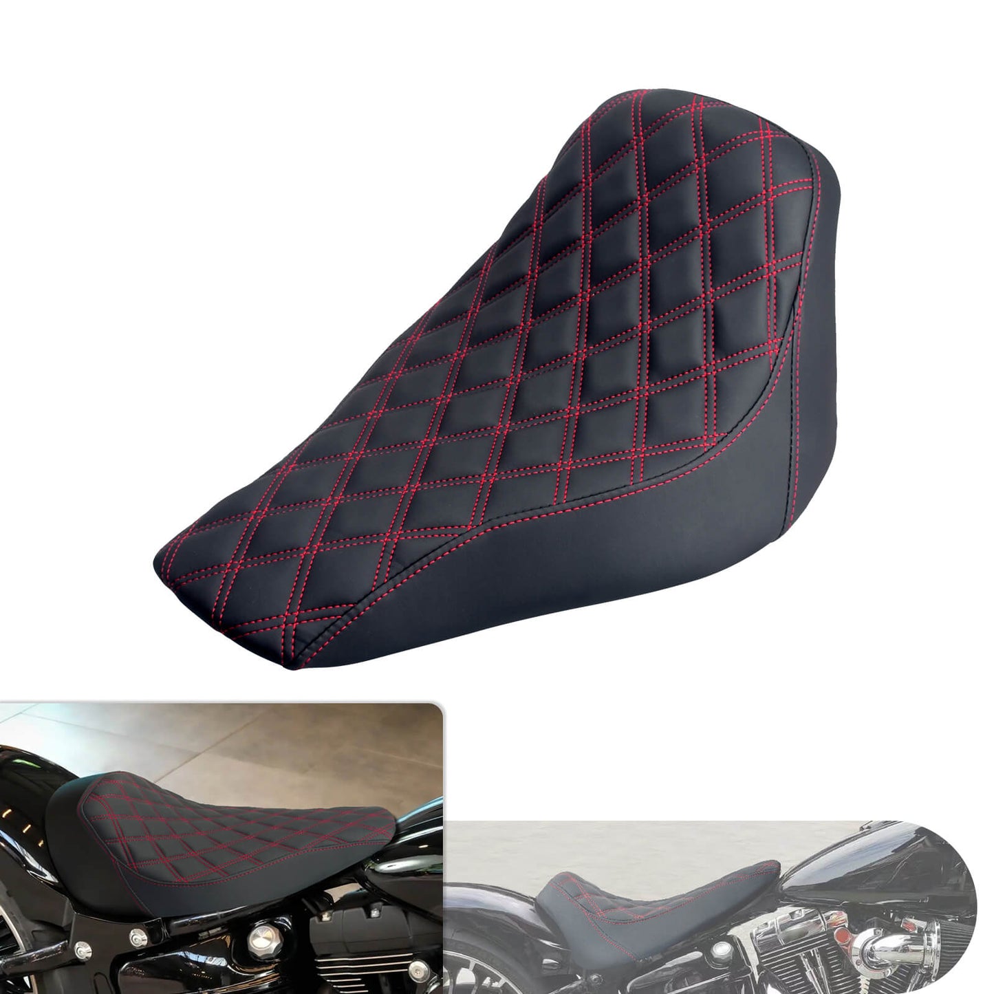 Driver Seat Front Black Solo Red Line For Harley Softail Rocker 2008-2017 | HCmotorku