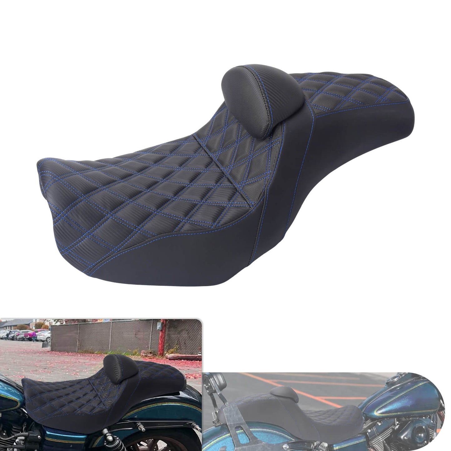 Two-Up Seat Rider Passenger Blue Line Fit For Harley Dyna 2006-2017 | HCmotorku