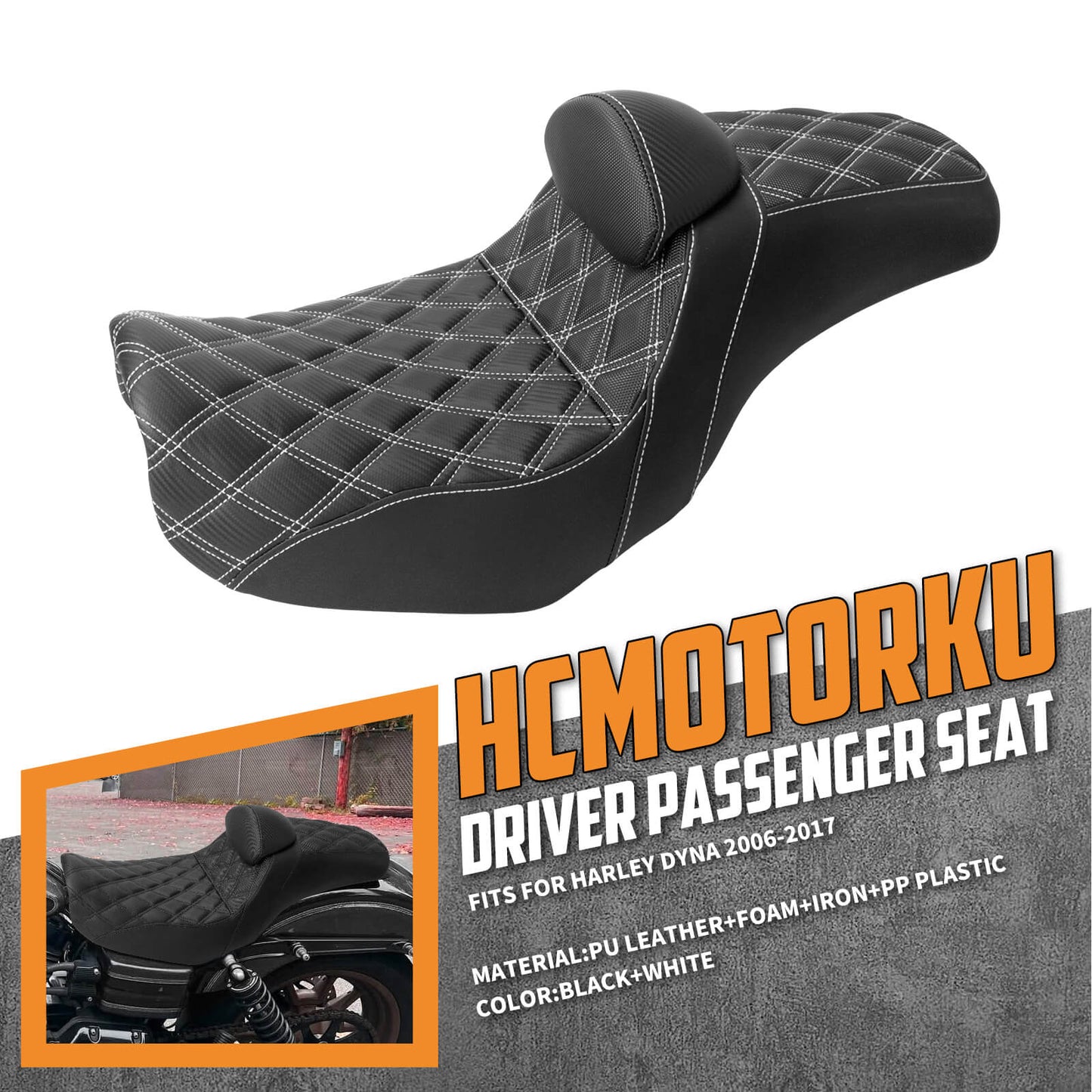 Two-Up Seat Rider Passenger White Line Fit For Harley Dyna 2006-2017 | HCmotorku
