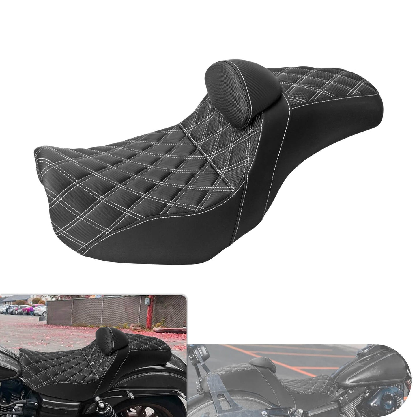 Two-Up Seat Rider Passenger White Line Fit For Harley Dyna 2006-2017 | HCmotorku