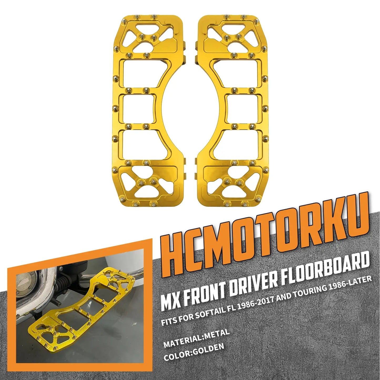 CNC Wide Foot Pegs Floorboards Set Offroad Chopper Bobber Style Gold For Harley | HCmotorku